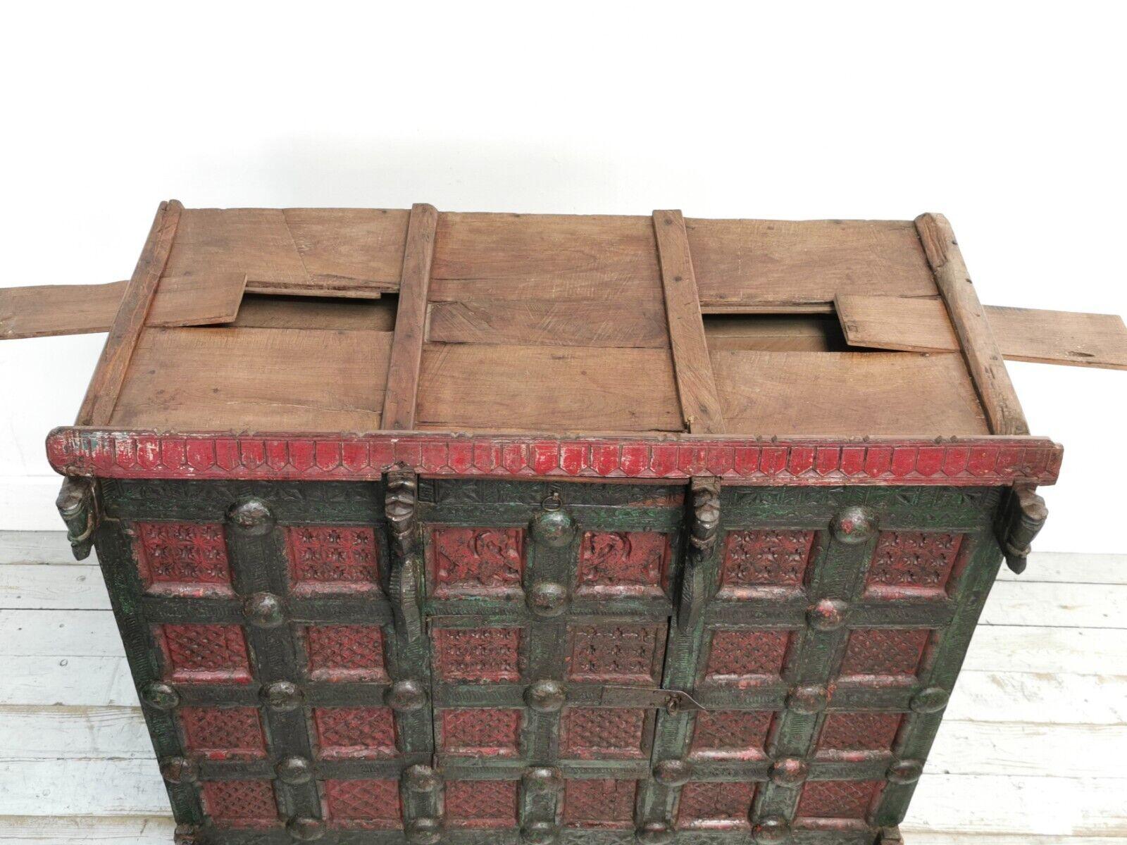 British Colonial Antique Asian Ornate Craved Wood Damchiya Dowry Box For Sale
