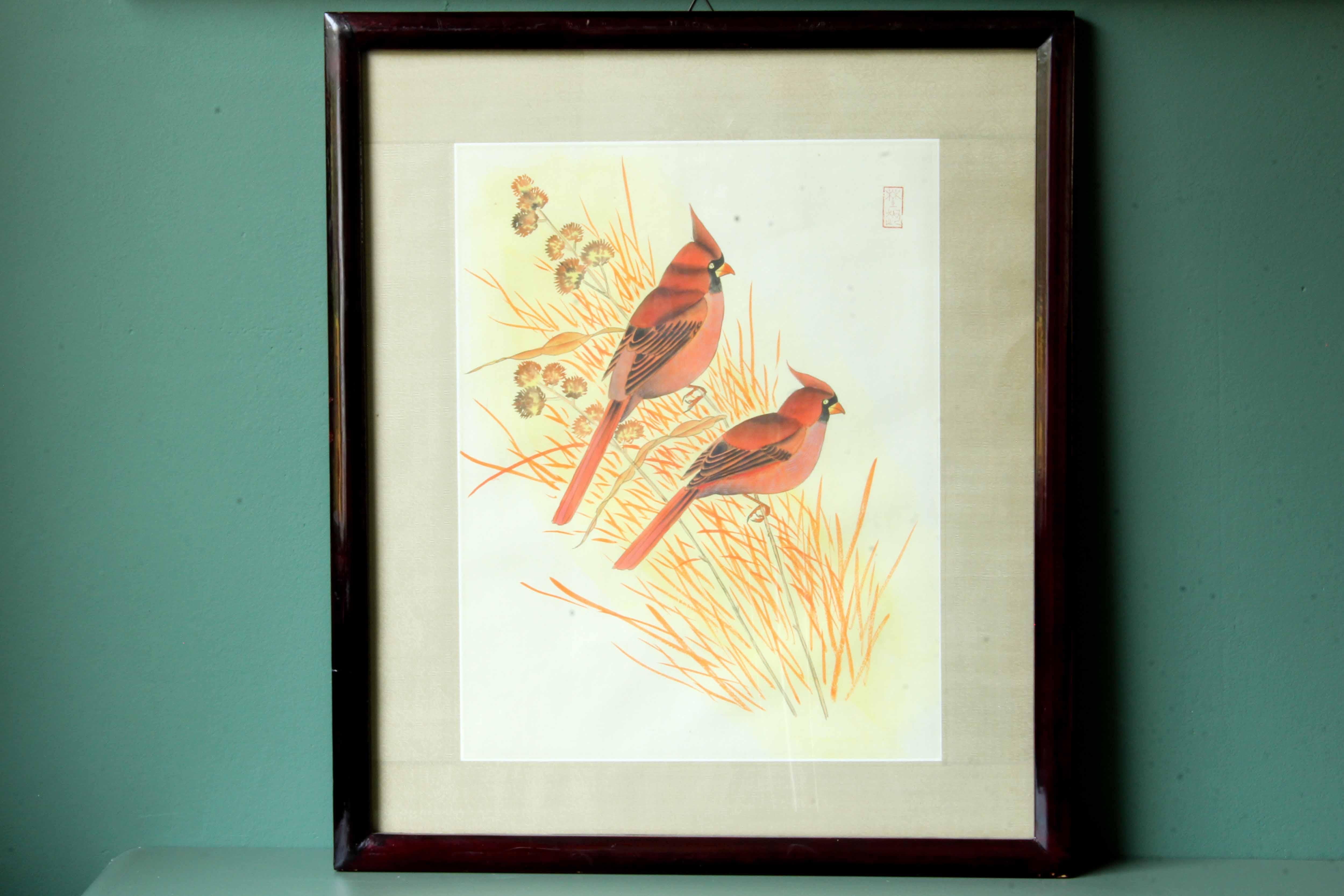 Antikes asiatisches Gemälde auf Reispapier in hochwertigen Holzrahmen, um 1910 (Chinesisch) im Angebot