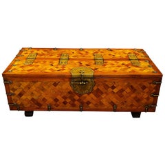 Antique Asian Parquetry Silk Robe or Sword Chest  Coffee Table, circa 1880