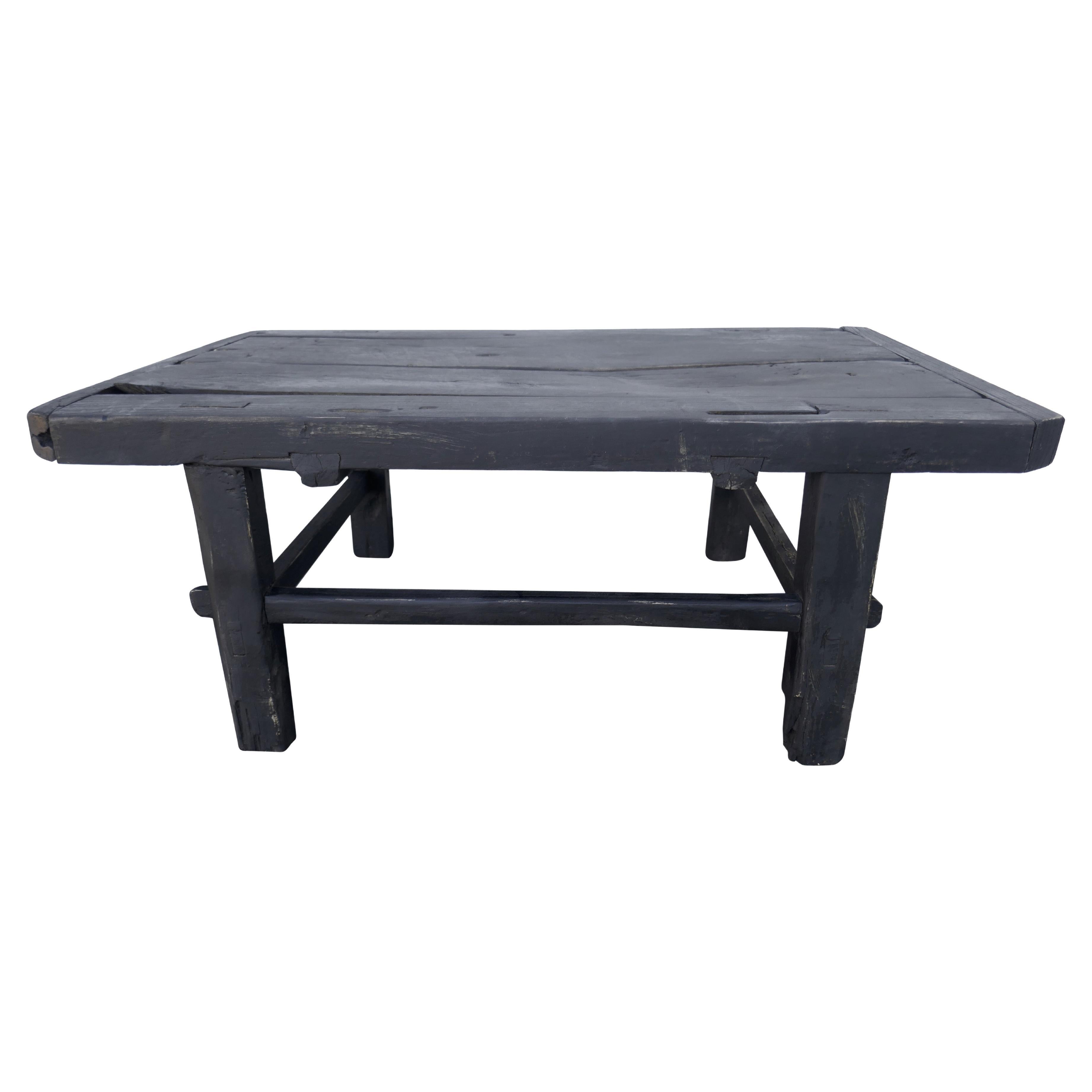 Antique Asian Plank Top Elmwood Cocktail / Coffee Table For Sale