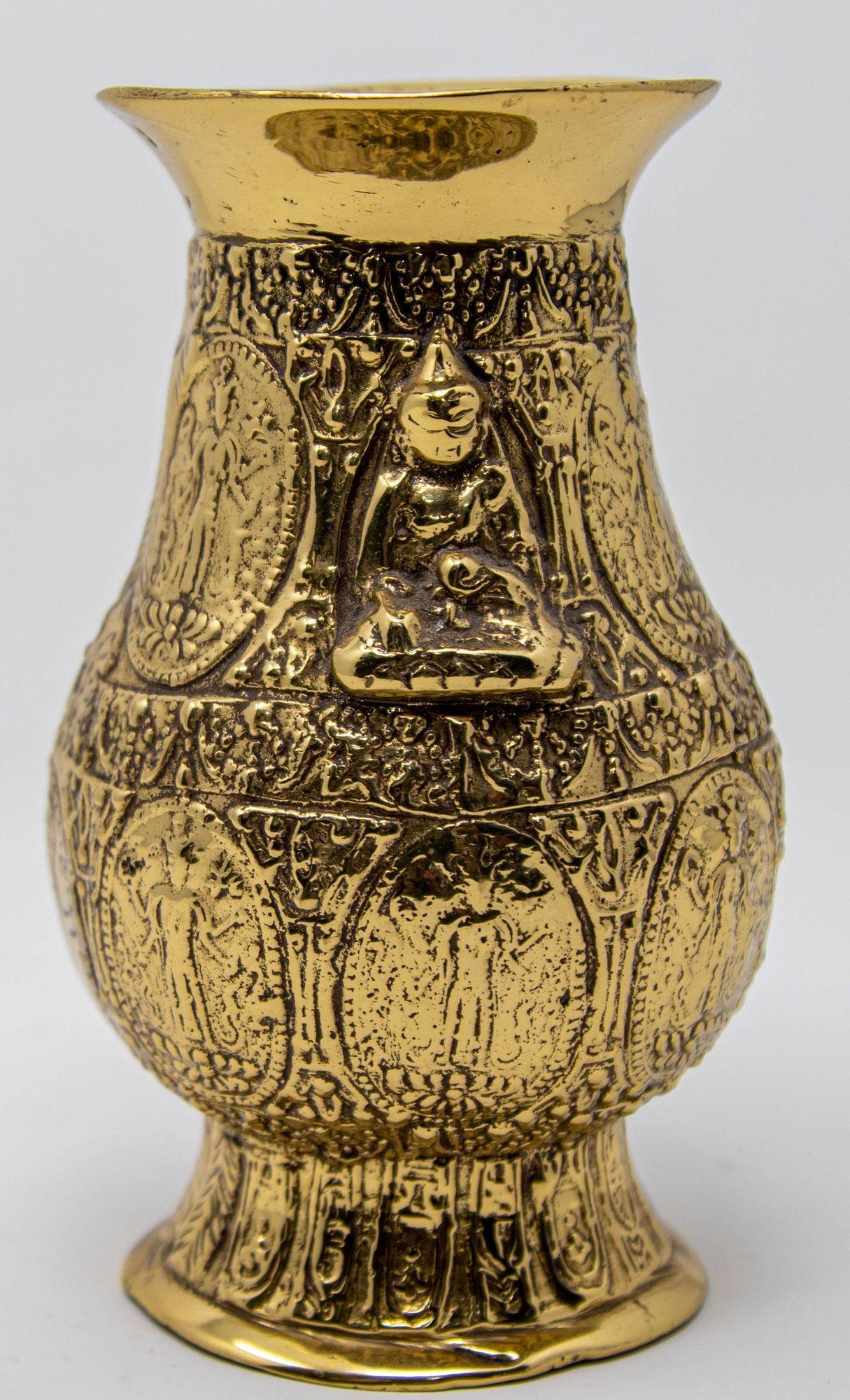 Antique Asian Polished Gold Brass Ashta Lakshmi Hindu Pot India For Sale 6