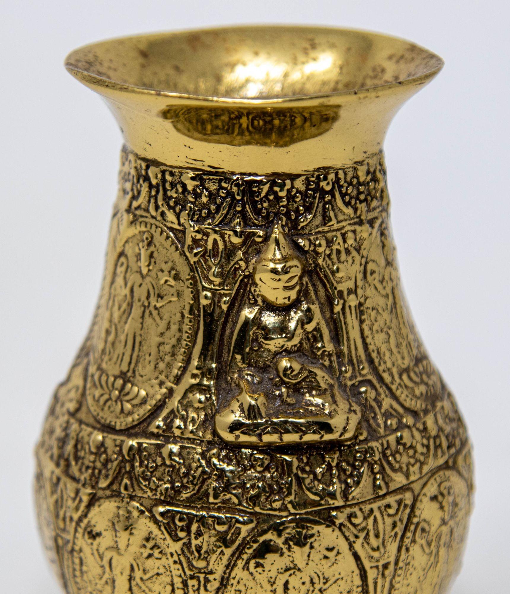 Antique Asian Polished Gold Brass Ashta Lakshmi Hindu Pot India For Sale 8