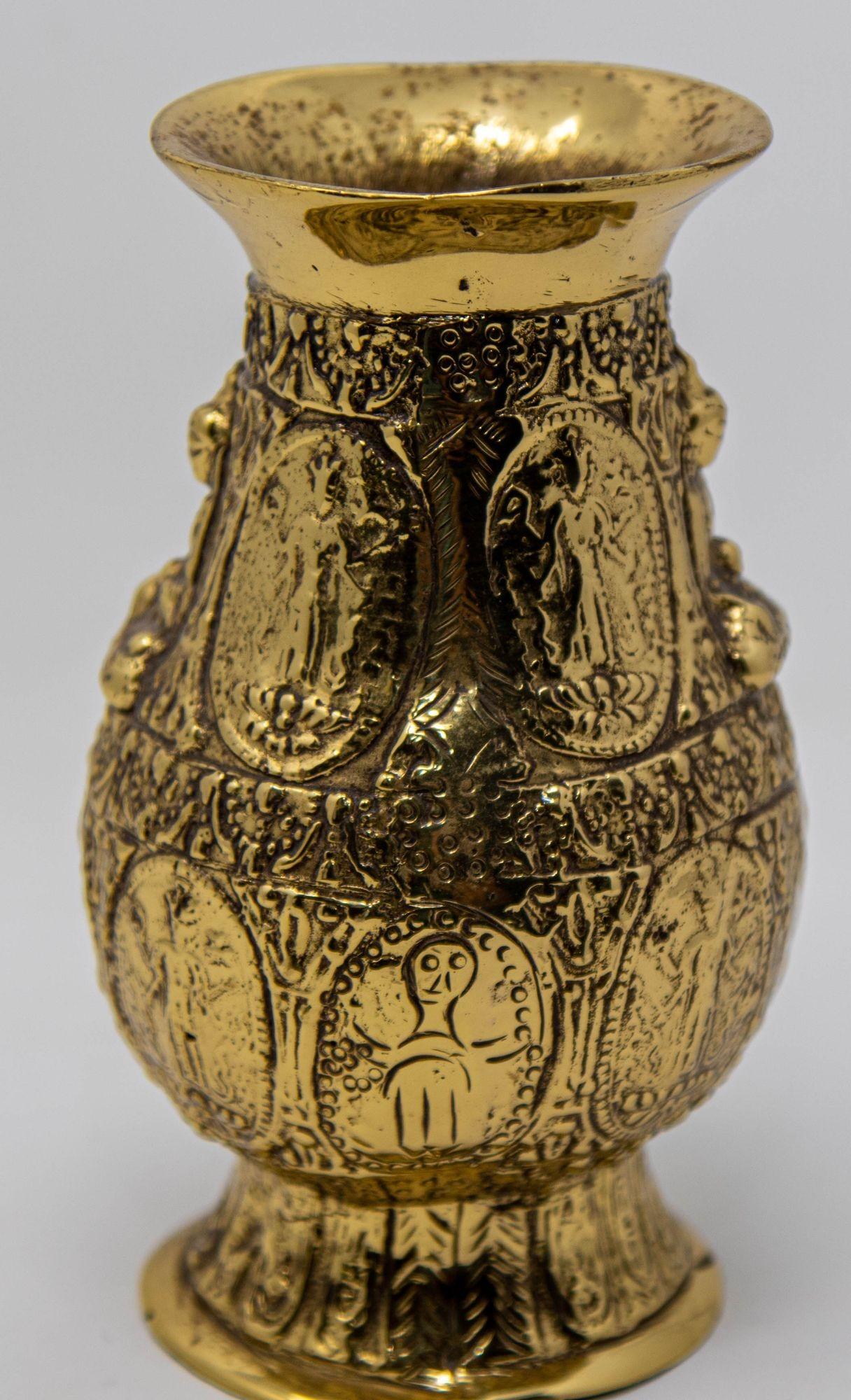 Antique Asian Polished Gold Brass Ashta Lakshmi Hindu Pot India For Sale 9