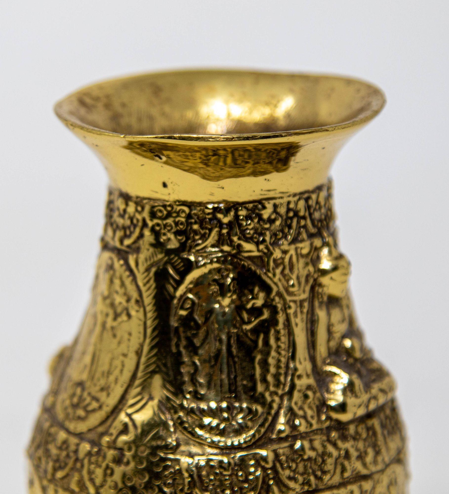 Indian Antique Asian Polished Gold Brass Ashta Lakshmi Hindu Pot India For Sale