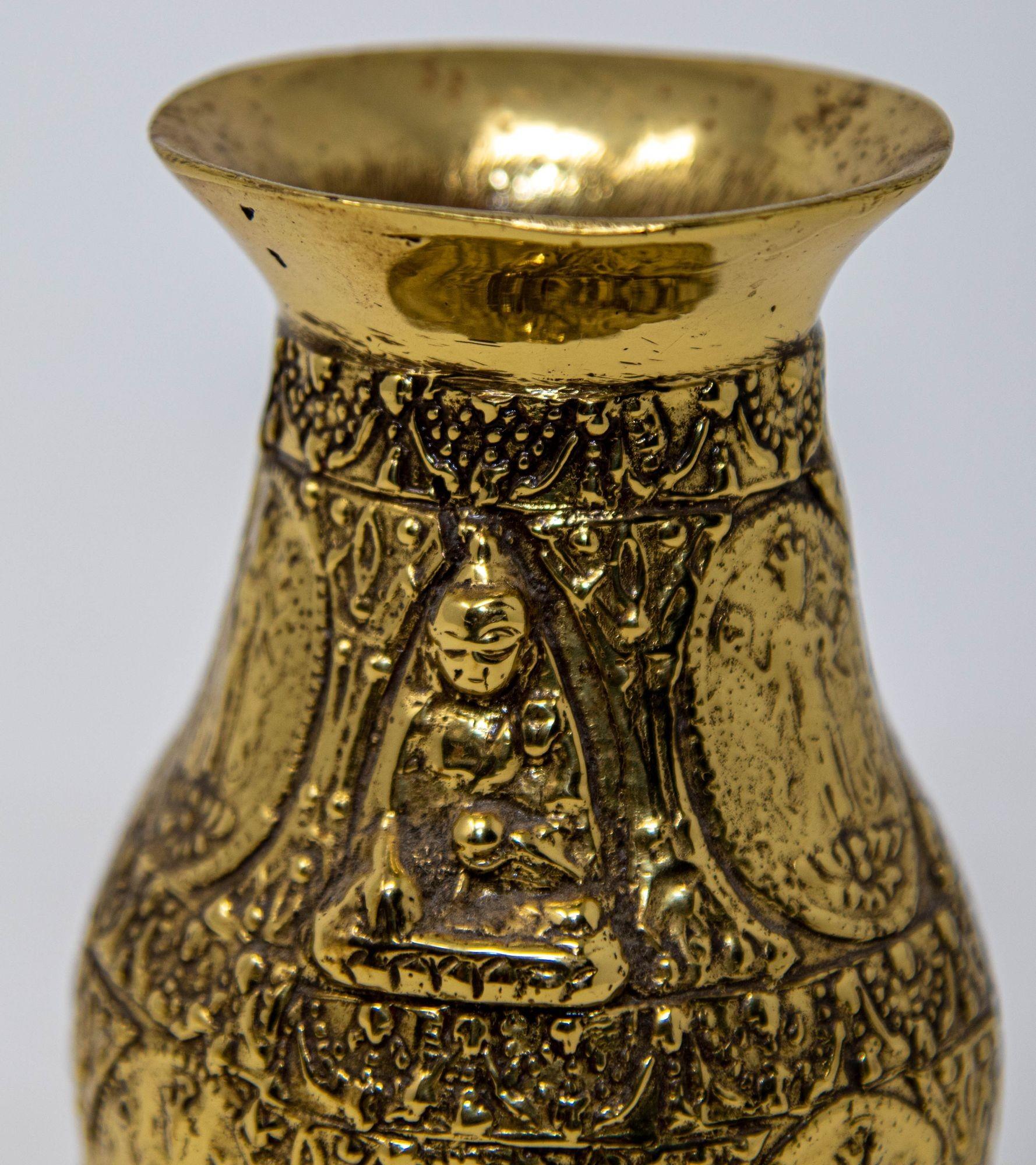 Antique Asian Polished Gold Brass Ashta Lakshmi Hindu Pot India In Good Condition For Sale In North Hollywood, CA