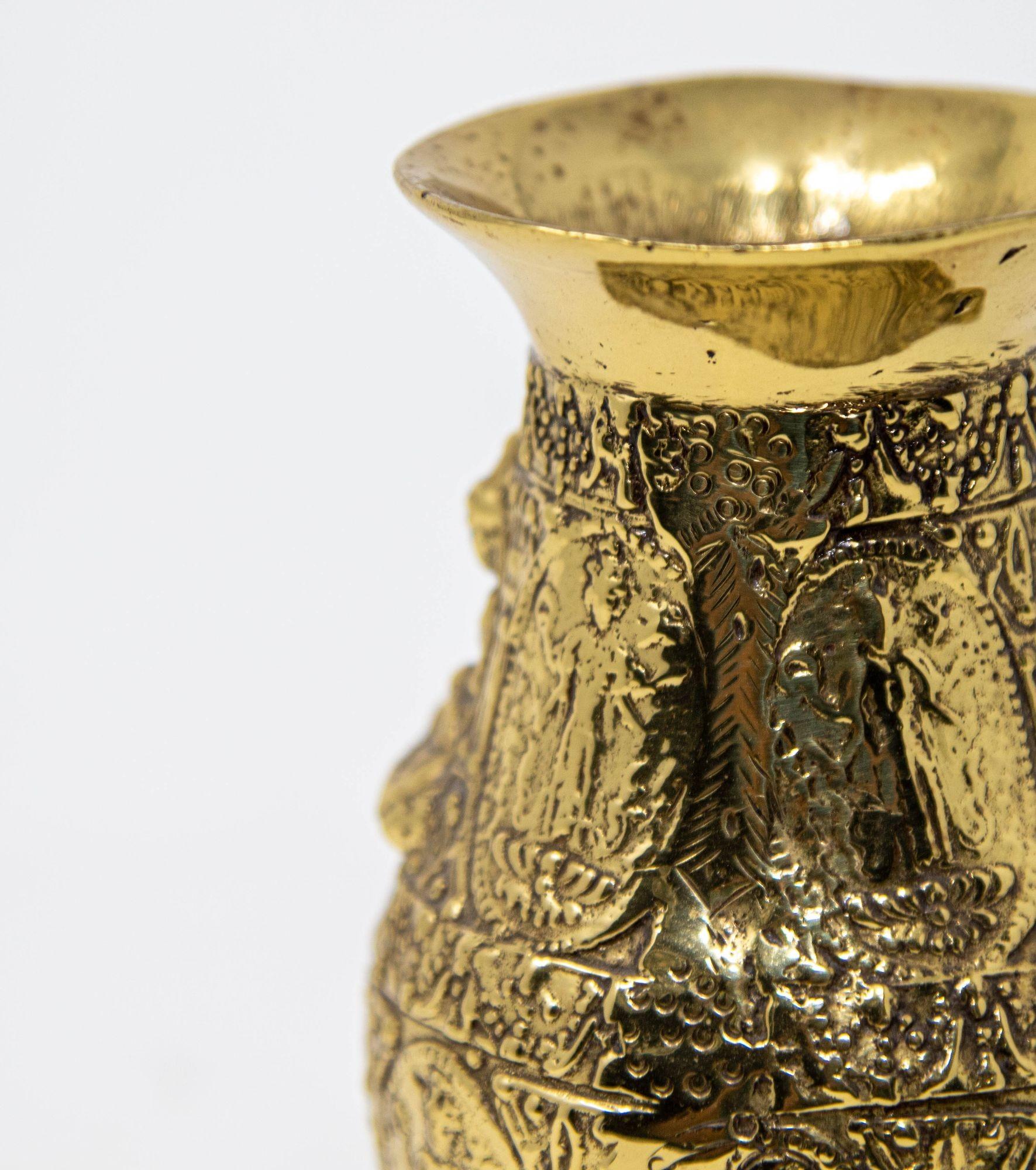 20th Century Antique Asian Polished Gold Brass Ashta Lakshmi Hindu Pot India For Sale