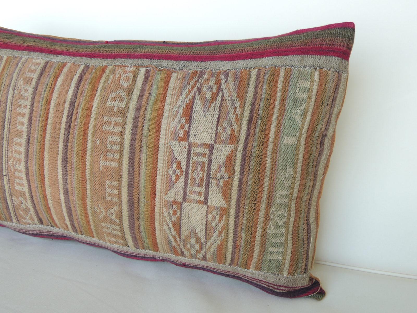 Tribal Antique Asian Red and Green Woven Stripes Decorative Lumbar Pillow