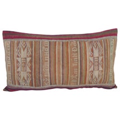 Antique Asian Red and Green Woven Stripes Decorative Lumbar Pillow