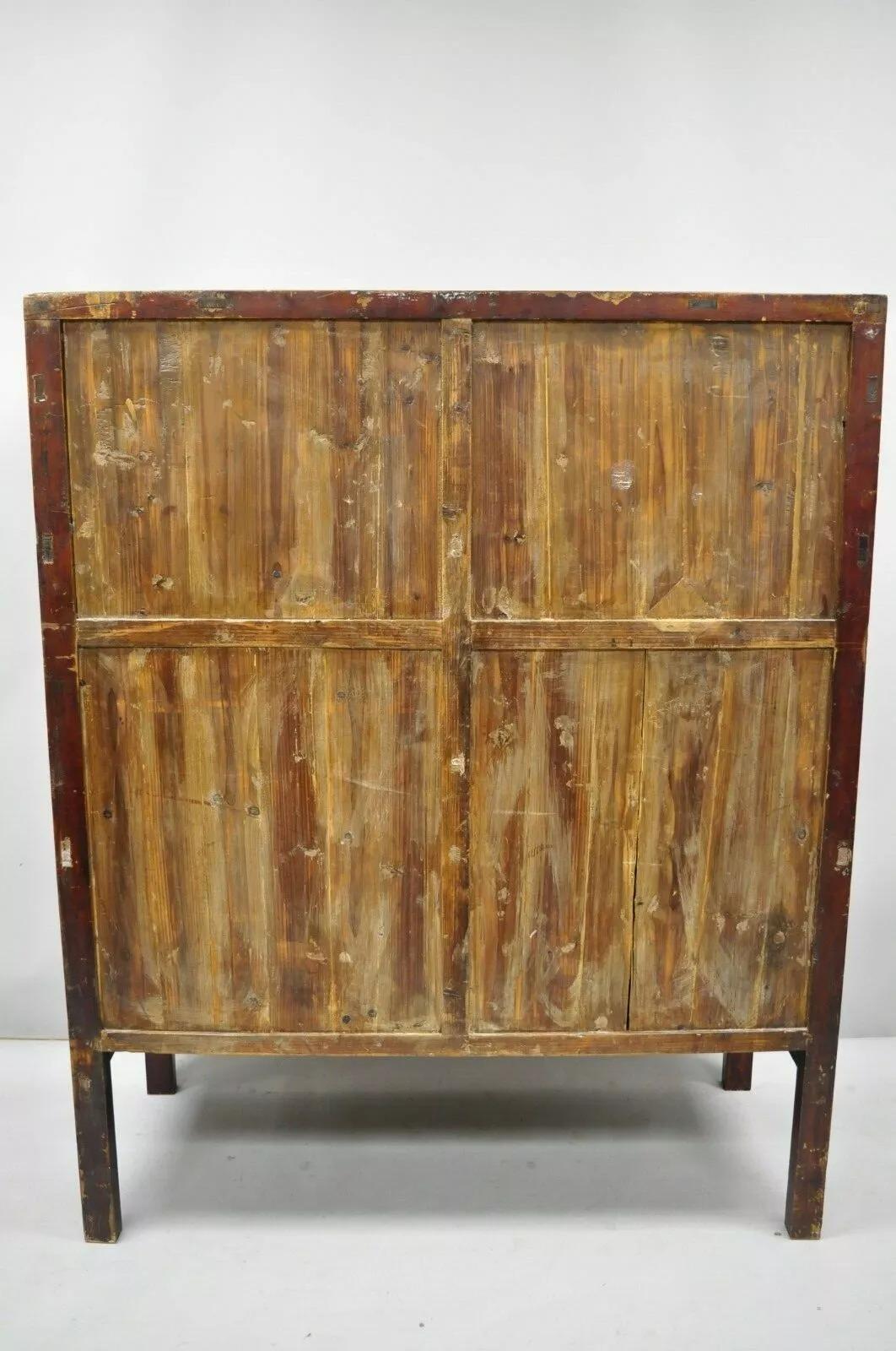 Antique Asian Red Lacquer Oriental Chinese Marriage Wedding Cabinet Wardrobe 3