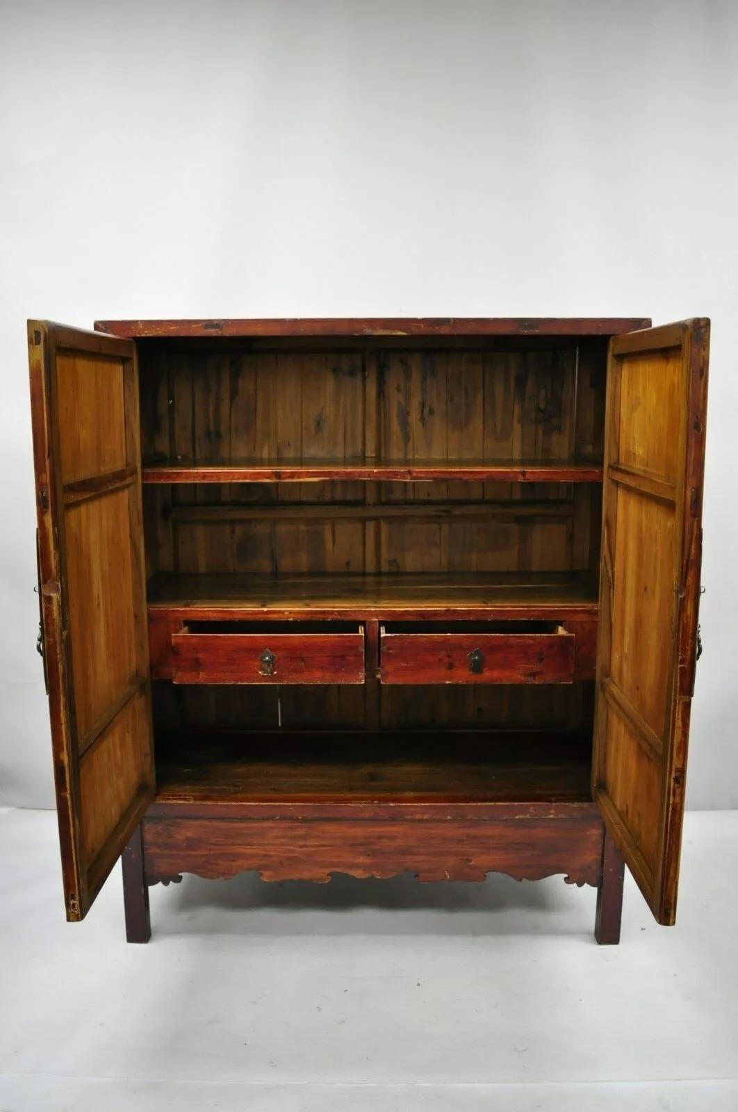 Antique Asian Red Lacquer Oriental Chinese Marriage Wedding Cabinet Wardrobe 4