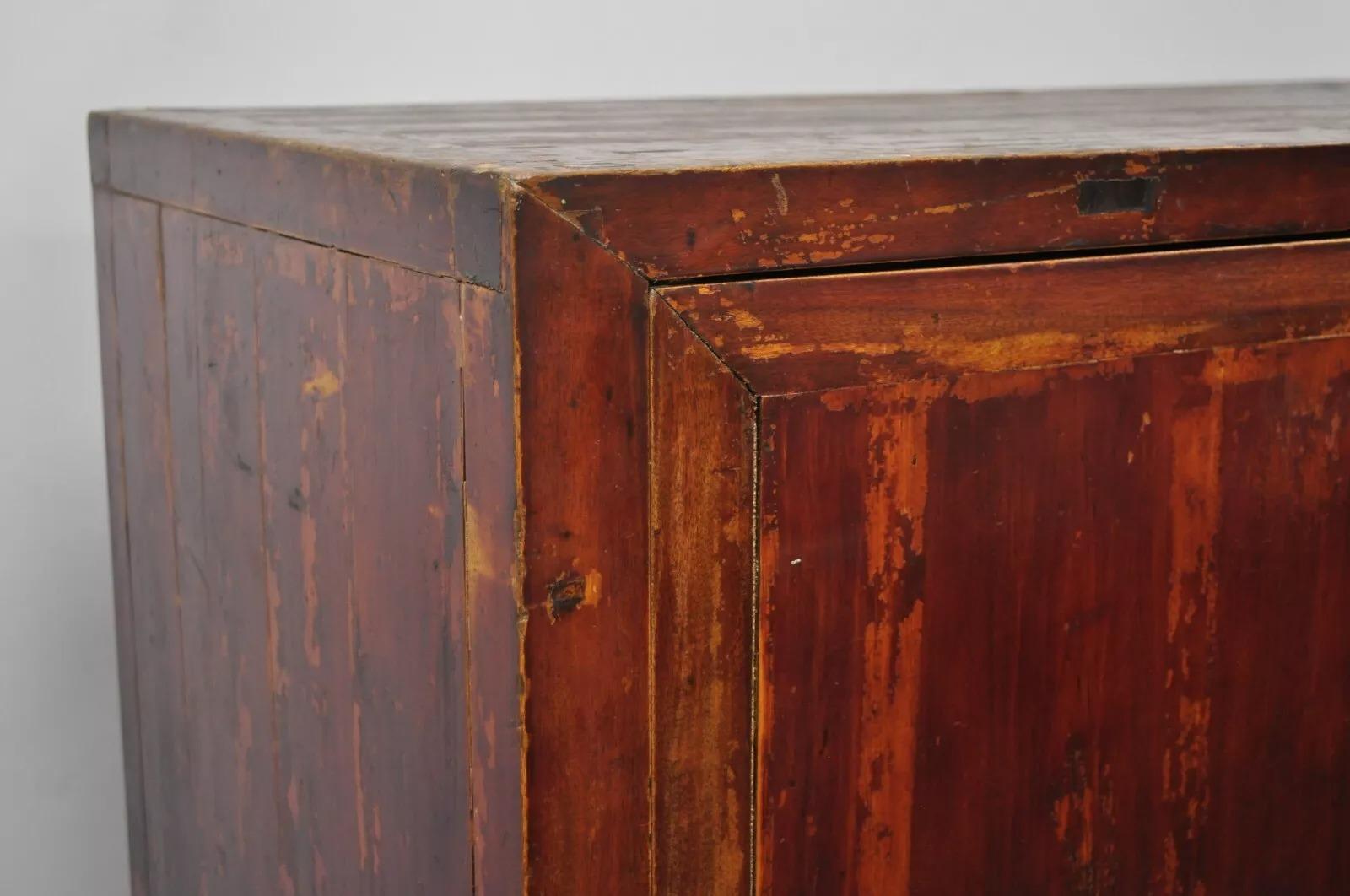 Chinoiserie Antique Asian Red Lacquer Oriental Chinese Marriage Wedding Cabinet Wardrobe
