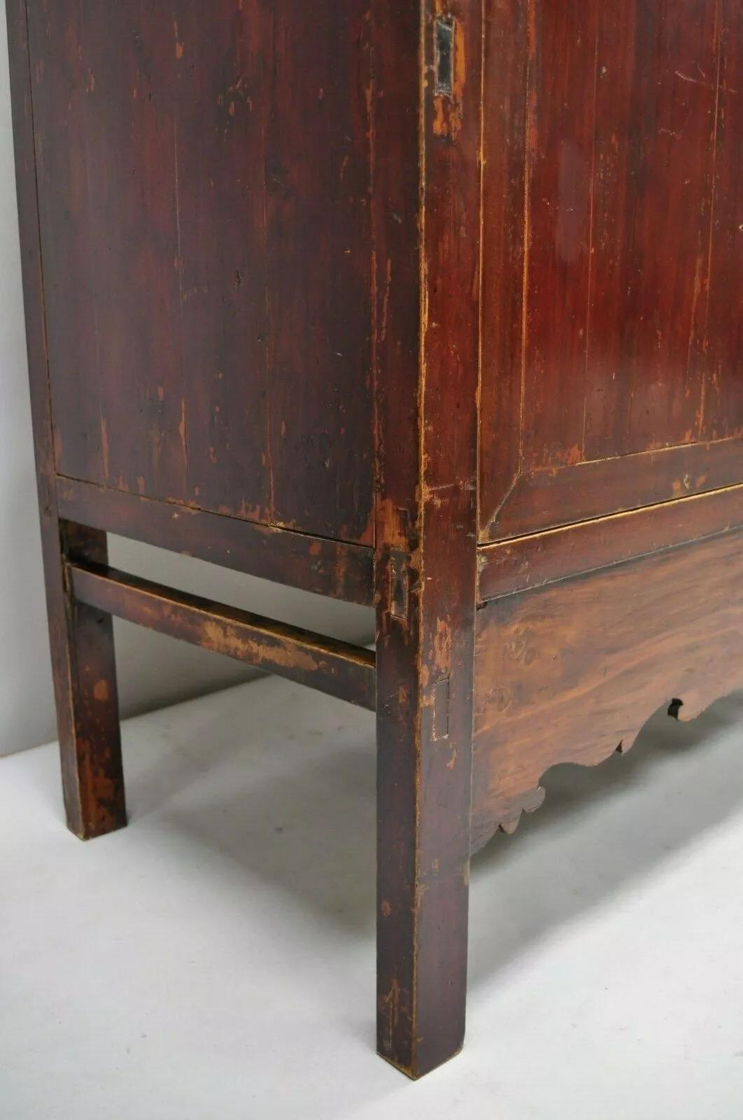 Unknown Antique Asian Red Lacquer Oriental Chinese Marriage Wedding Cabinet Wardrobe