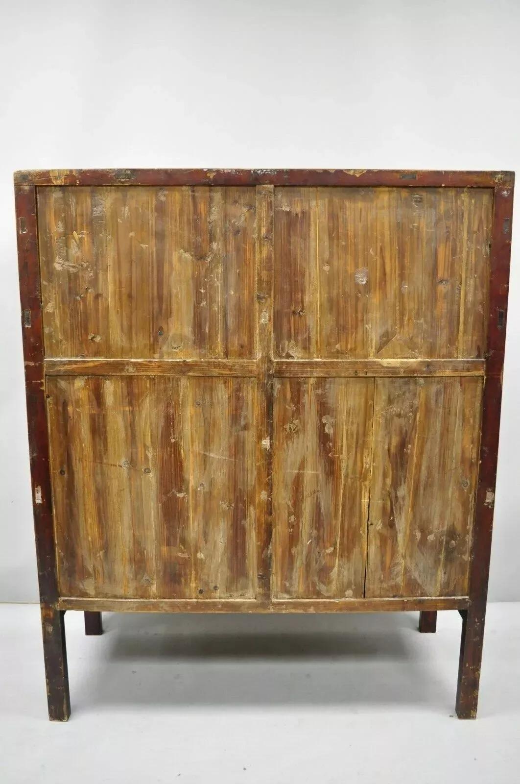 Antique Asian Red Lacquer Oriental Chinese Wedding Cabinet 2 Door Cupboard For Sale 3