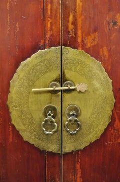 Antique Asian Red Lacquer Oriental Chinese Wedding Cabinet 2 Door Cupboard