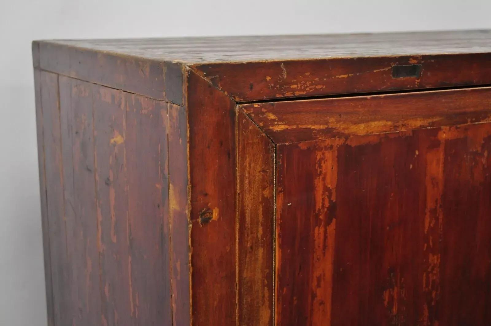 Other Antique Asian Red Lacquer Oriental Chinese Wedding Cabinet 2 Door Cupboard For Sale