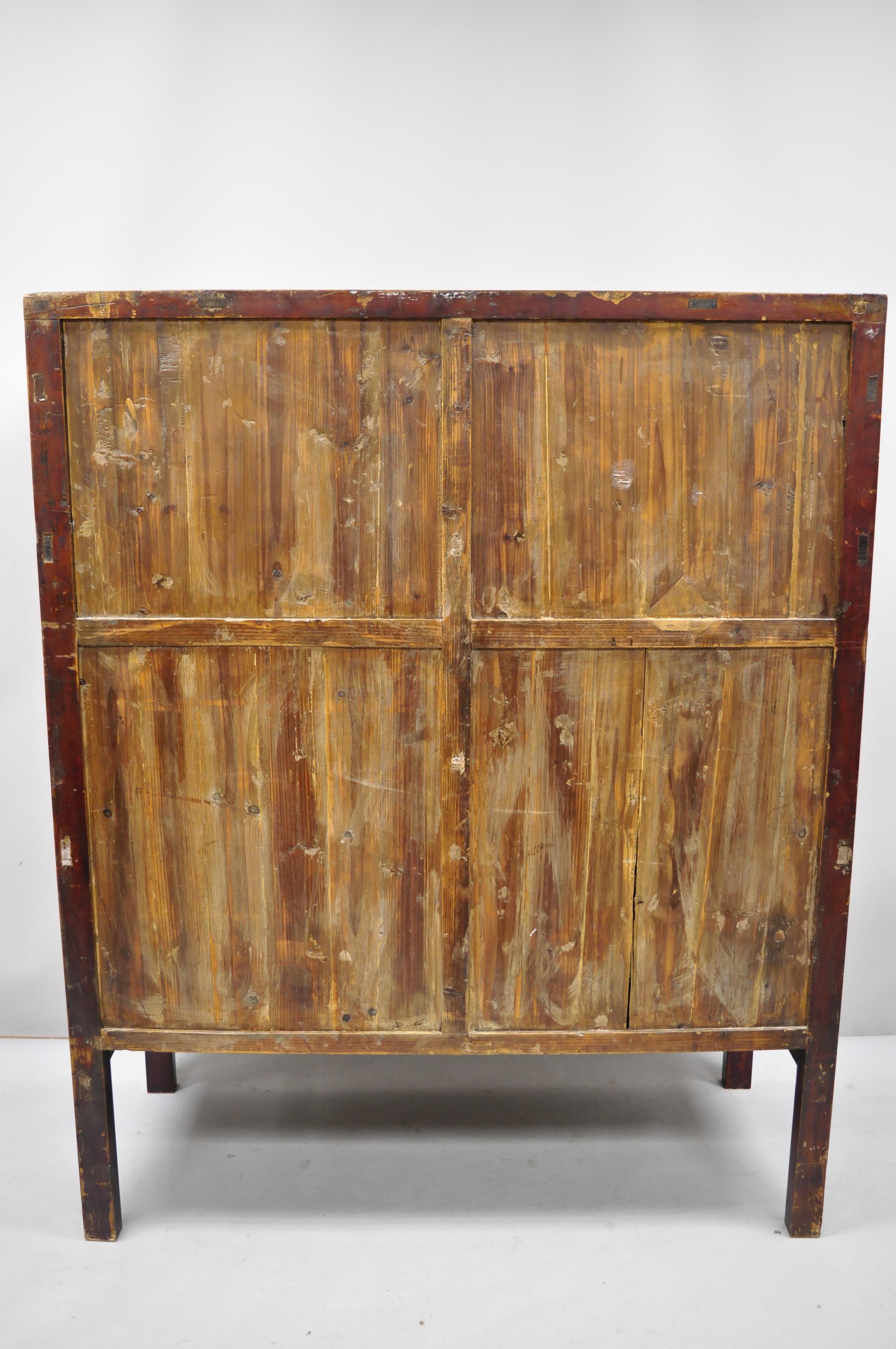 Antique Asian Red Lacquer Oriental Chinese Wedding Cabinet For Sale 1