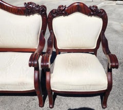 Antique Asian Rosewood Carved Foo Dogs Living Room Suite 3 Piece Settee 2 Chairs
