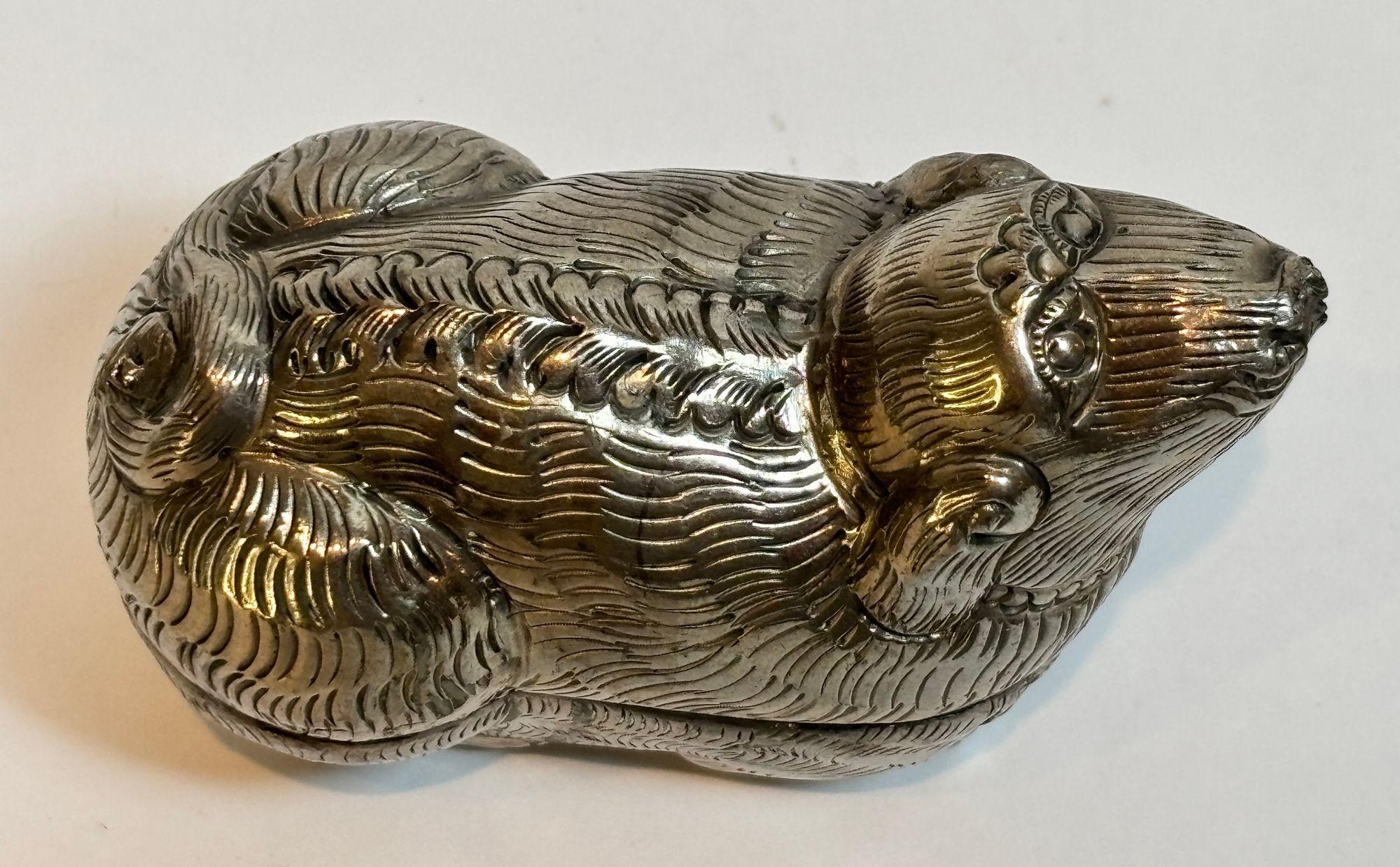 Thai Antique Asian Silver Betel Nut Box in Foo Lion Form Southeast Asia For Sale