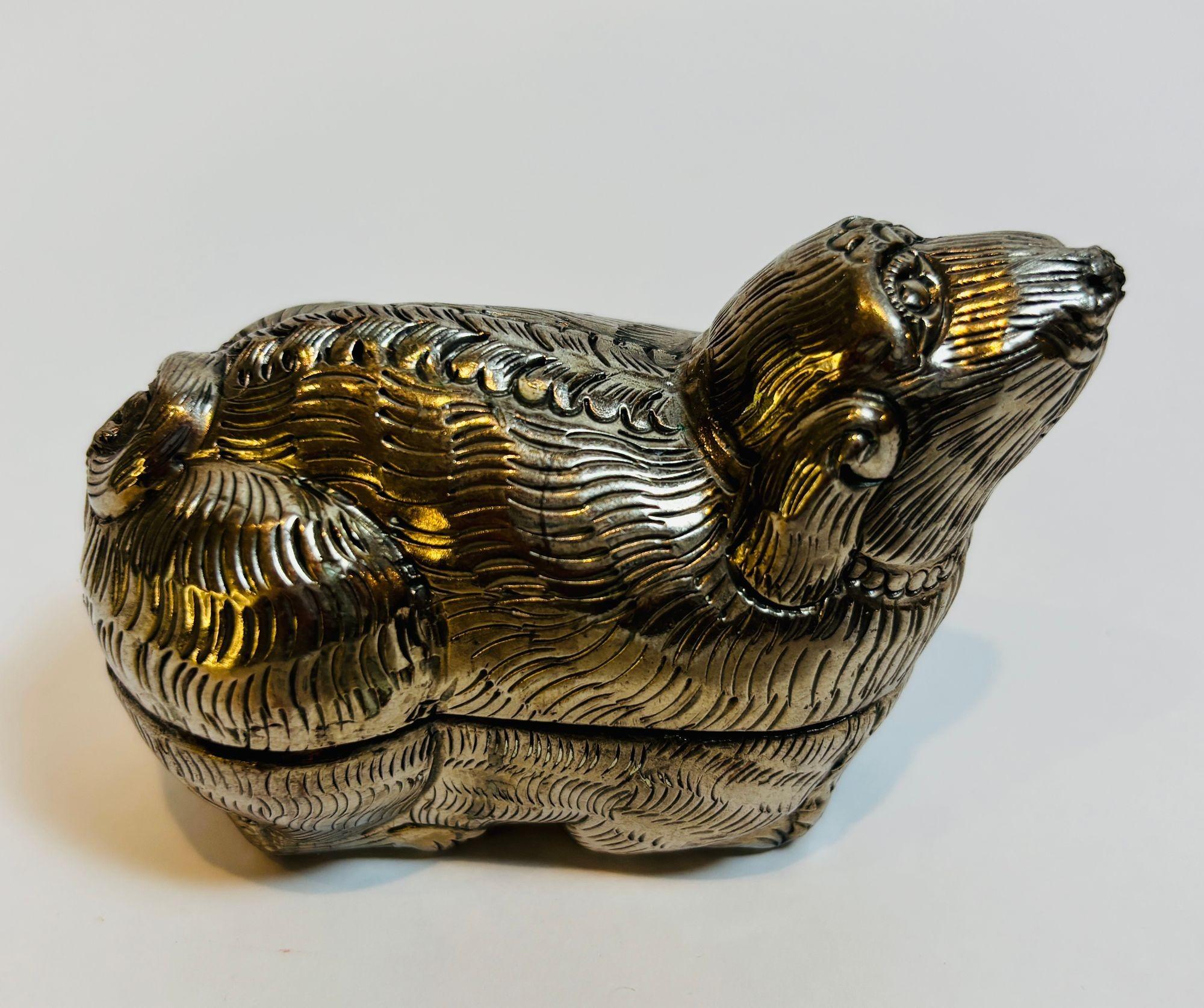 Embossed Antique Asian Silver Betel Nut Box in Foo Lion Form Southeast Asia For Sale