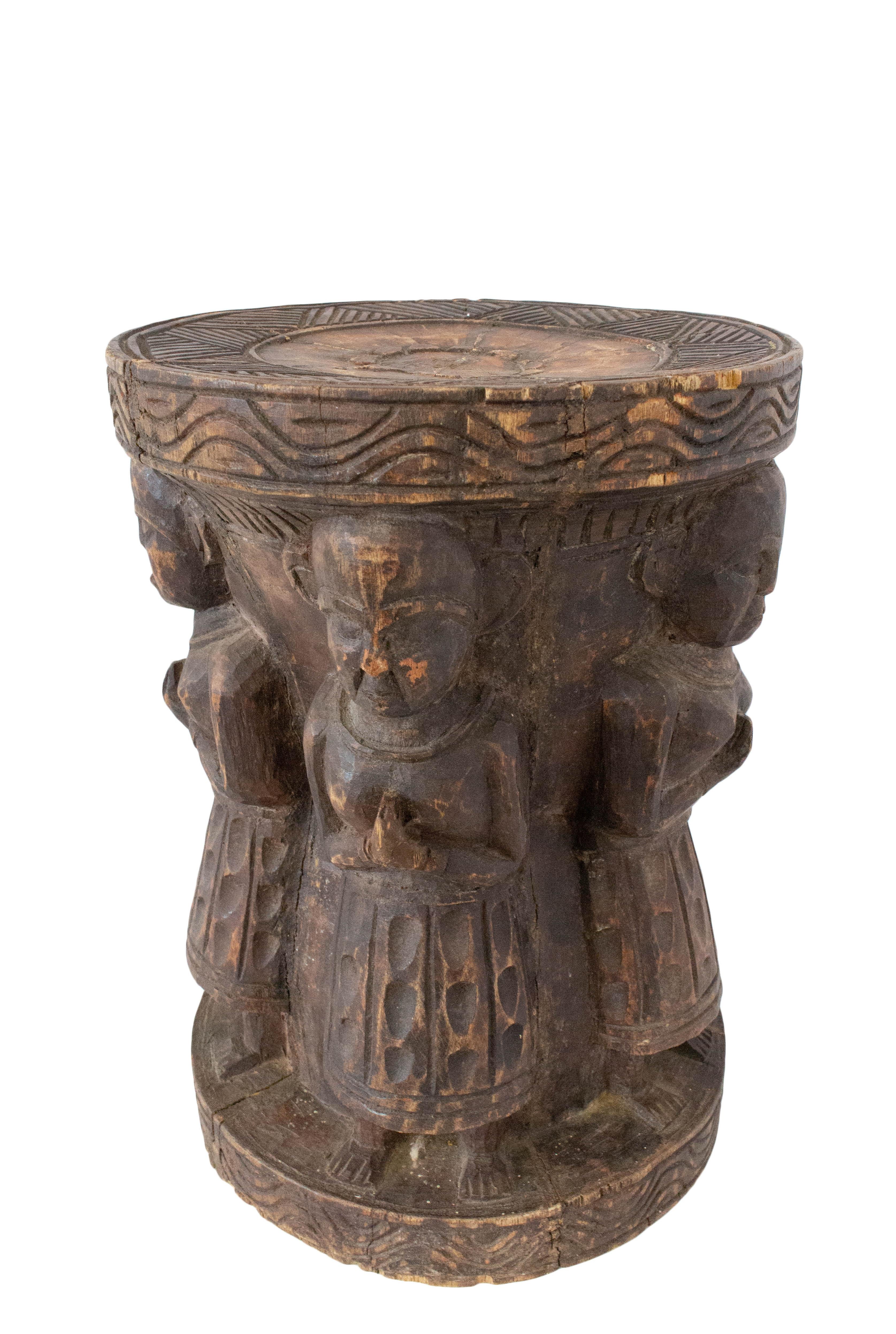 Carved Antique Asian Stool Four Characters, 19th Century