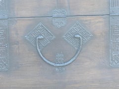 Antique Asian Storage Chest, Heavy Wood with Iron Latch, Circa 1900