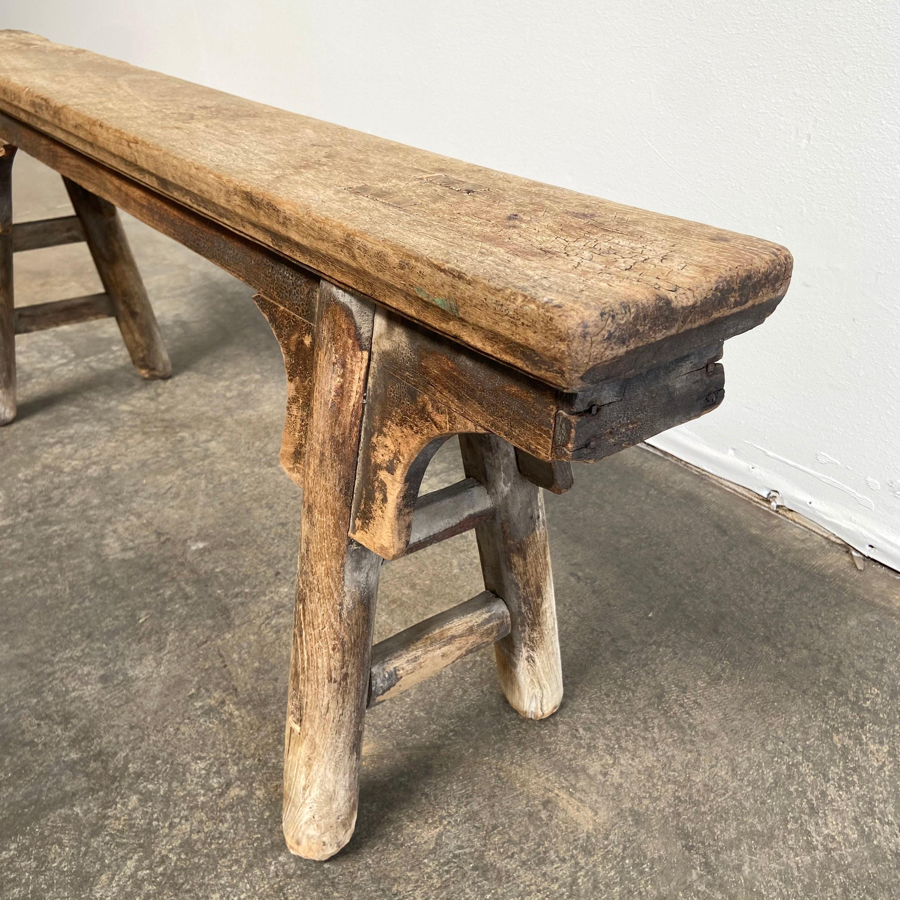 20th Century Antique Asian Style Elm Wood Bench