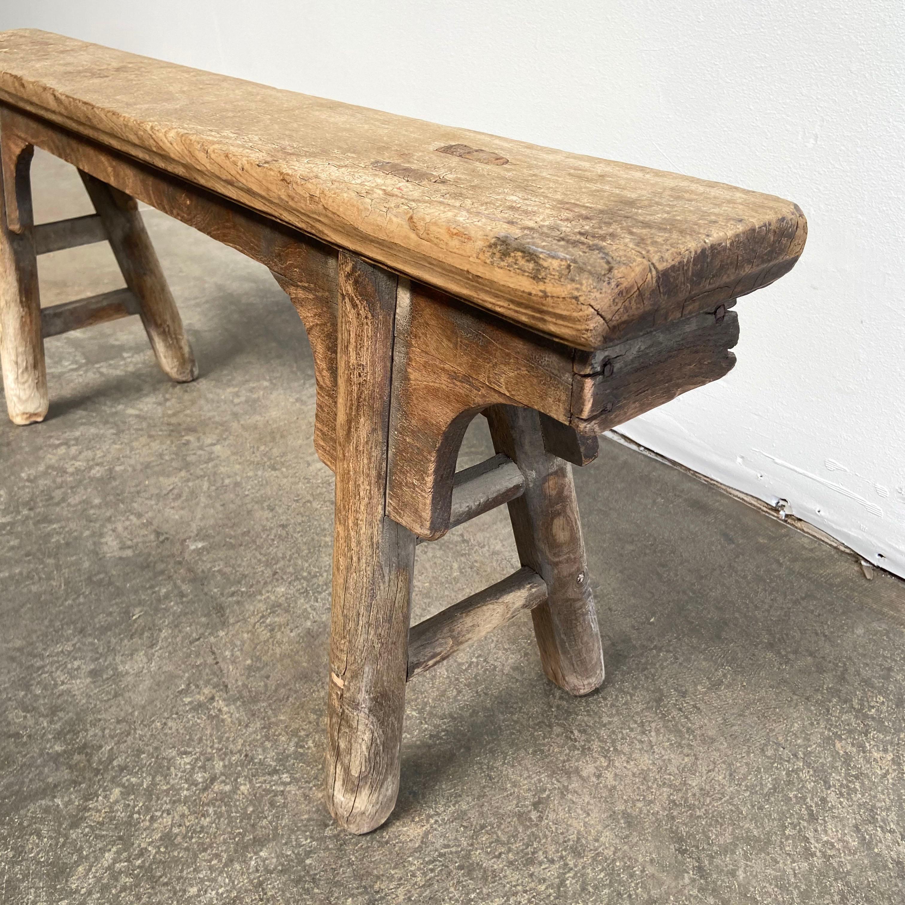 Antique Asian Style Elm Wood Bench 1