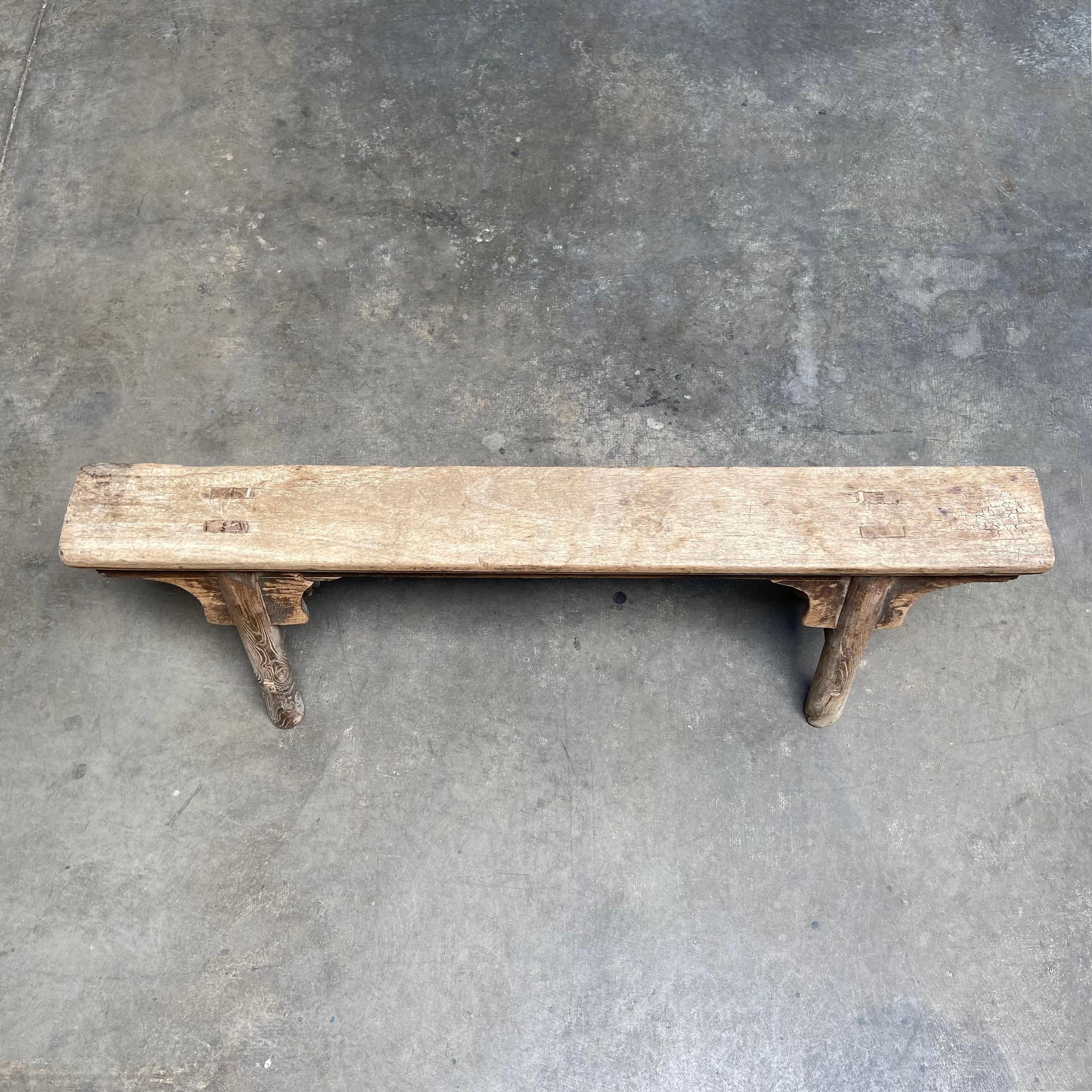 Antique Asian Style Elm Wood Bench 3