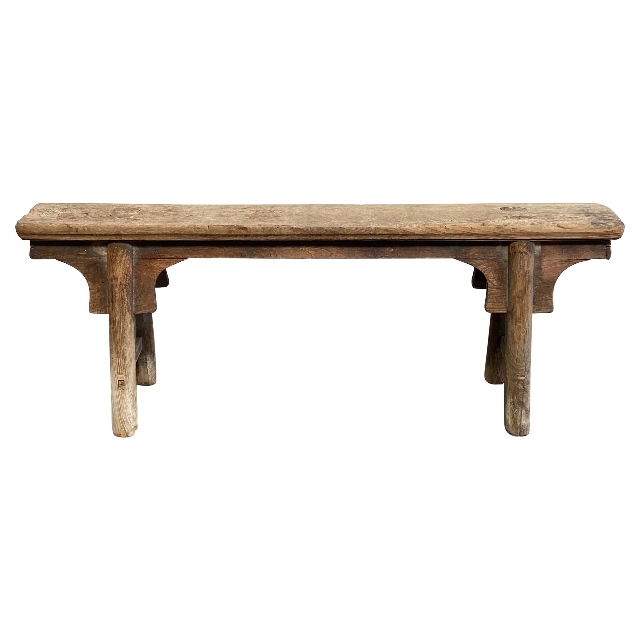 Antique Asian Style Elm Wood Bench
