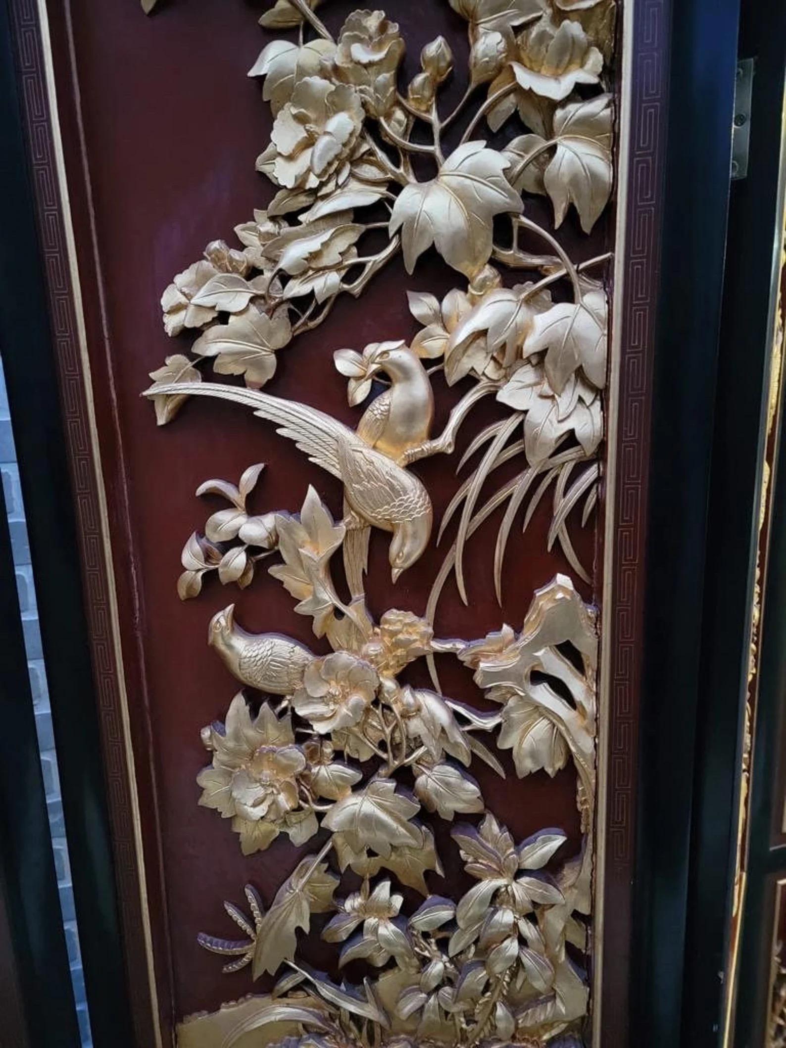Unknown Antique Asian Style Hand Carved 4 Panel Folding Screen Room Divider