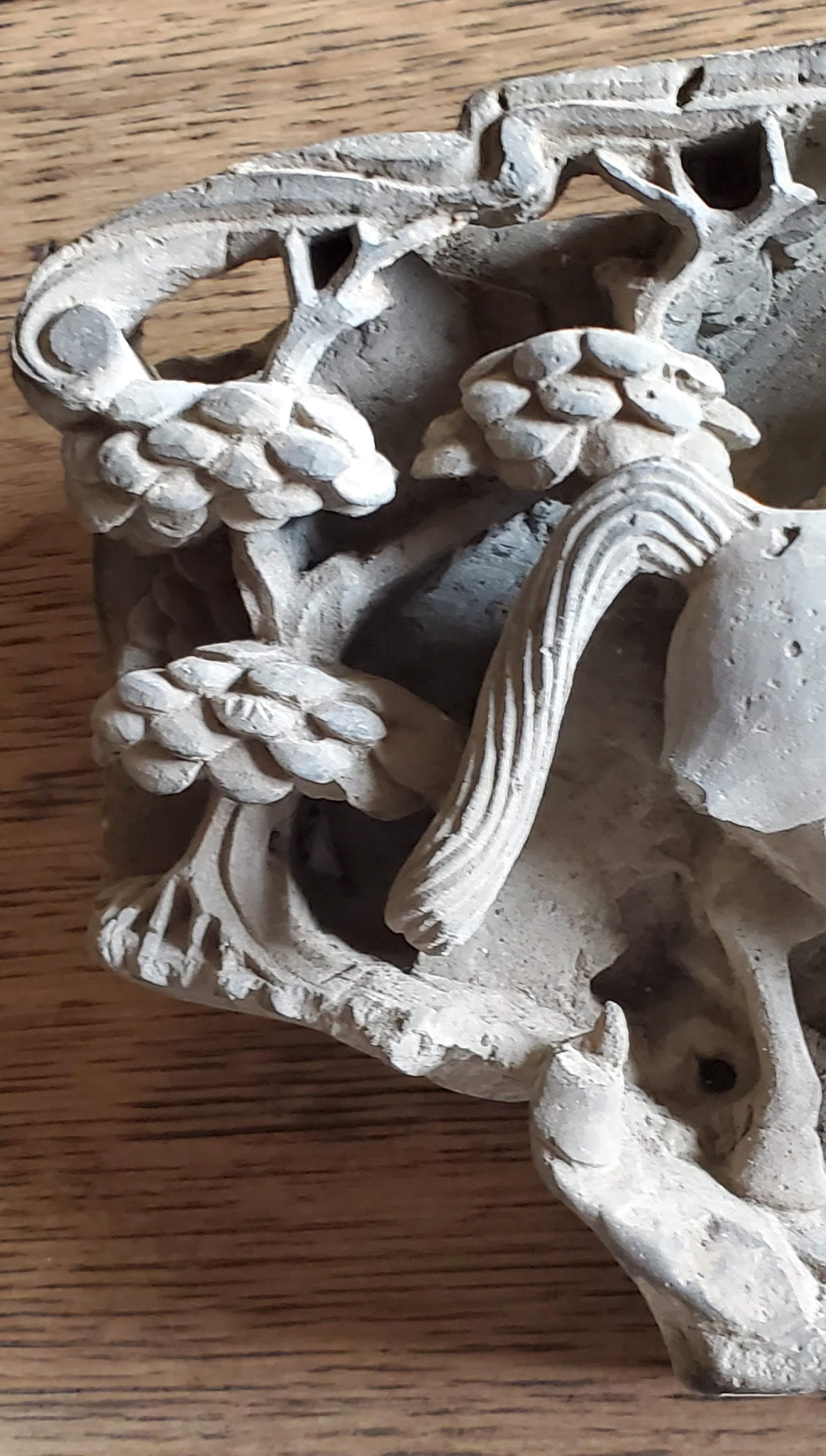 Hand-Carved Antique Asian Temple Stone Relief Carved Architectural Element For Sale
