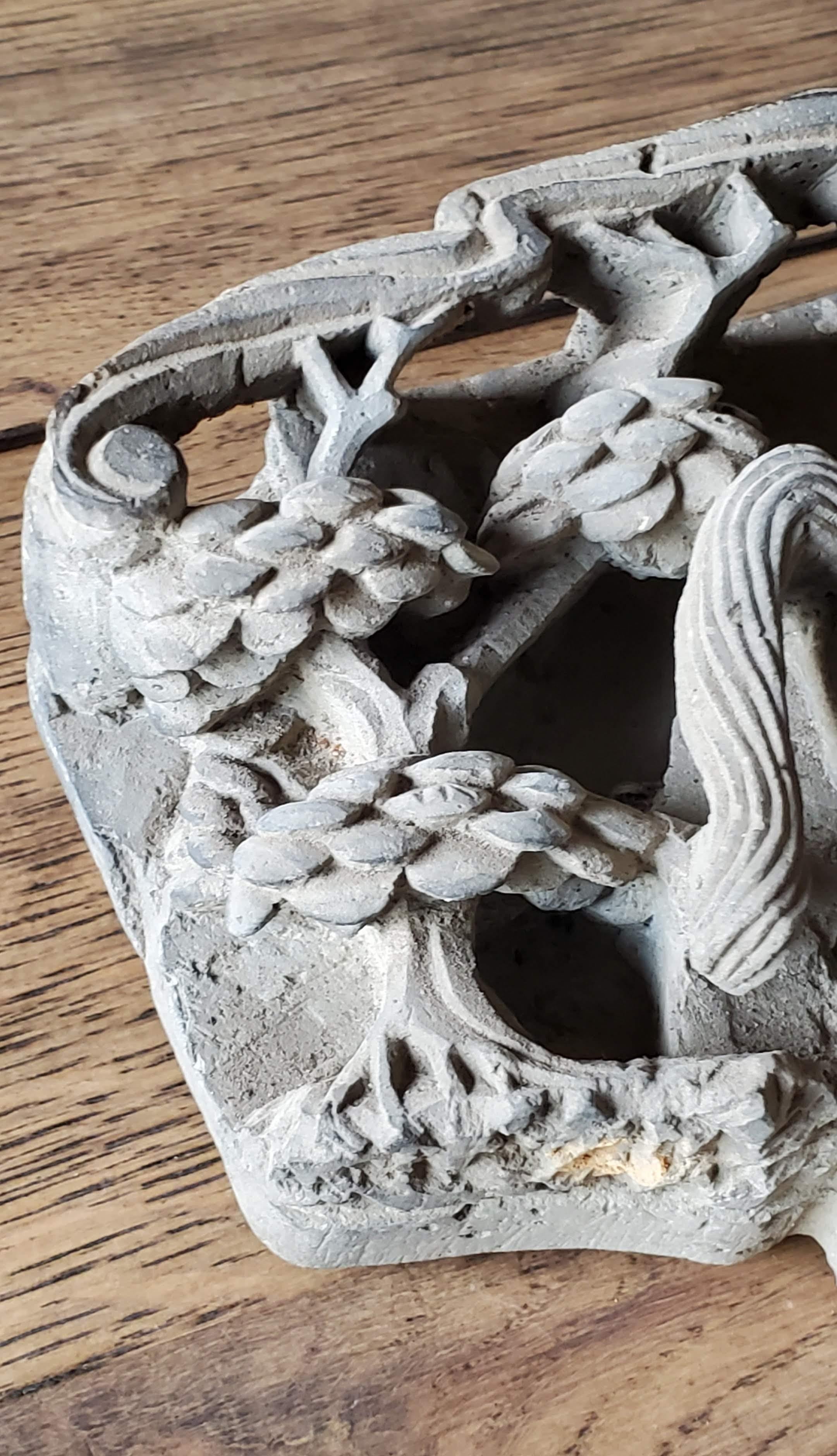 Antique Asian Temple Stone Relief Carved Architectural Element In Good Condition For Sale In Forney, TX