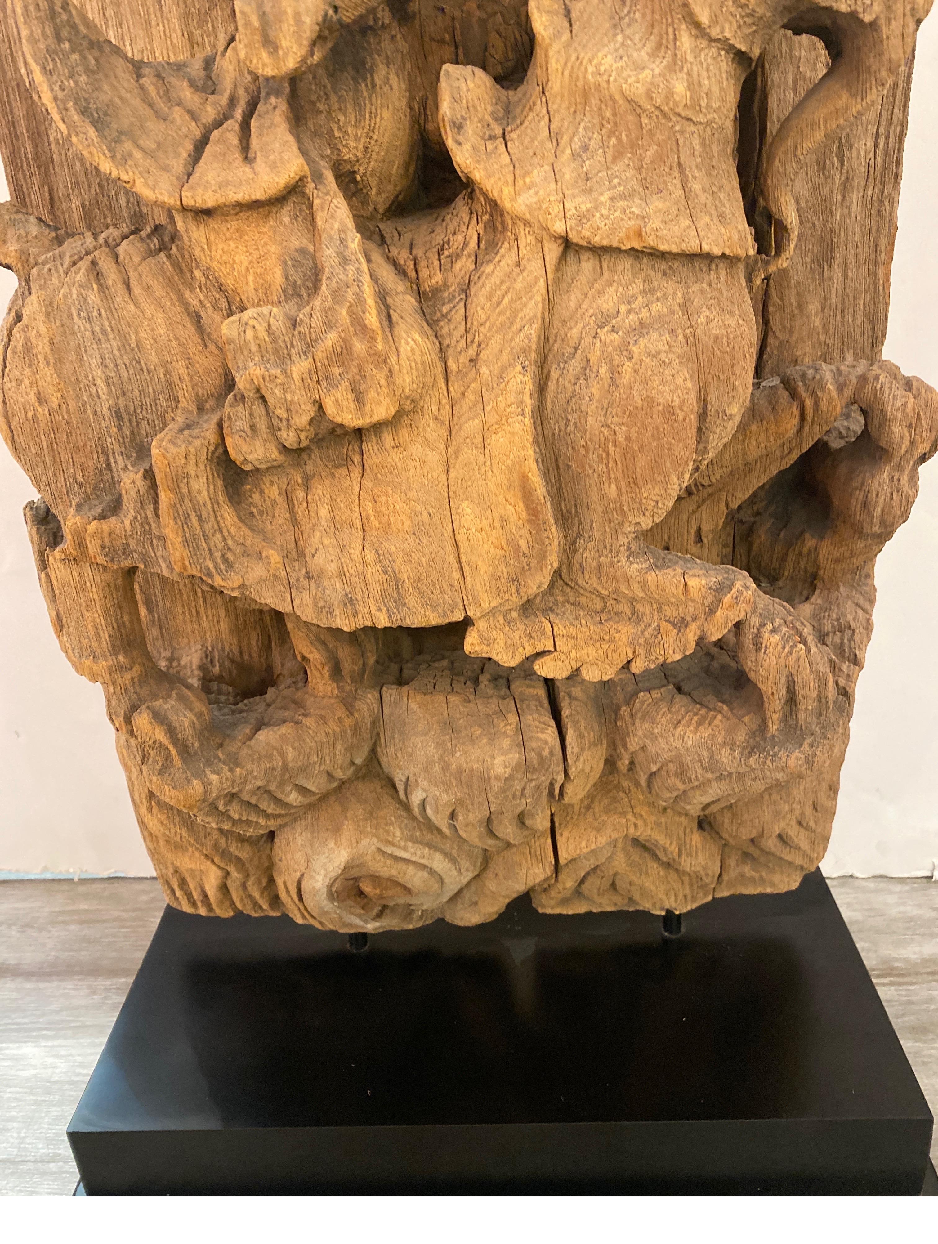Antique Asian Thai Wood Carving Temple Fragment In Good Condition For Sale In Lambertville, NJ