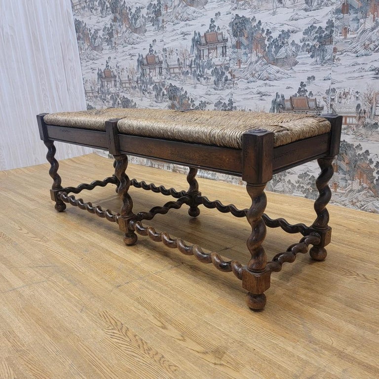 Antique Asian Wicker Rattan Turned Leg Bench For Sale at 1stDibs