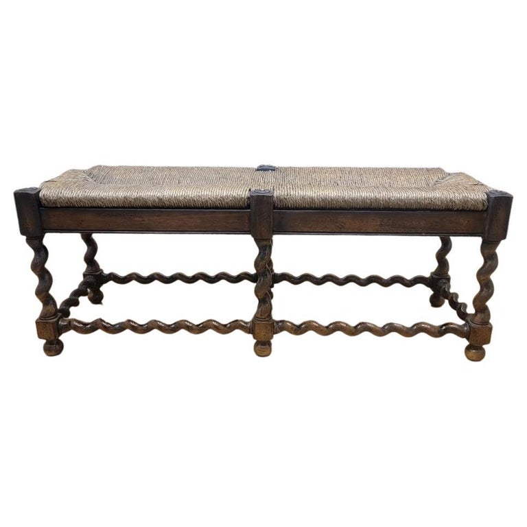 Antique Asian Wicker Rattan Turned Leg Bench For Sale at 1stDibs