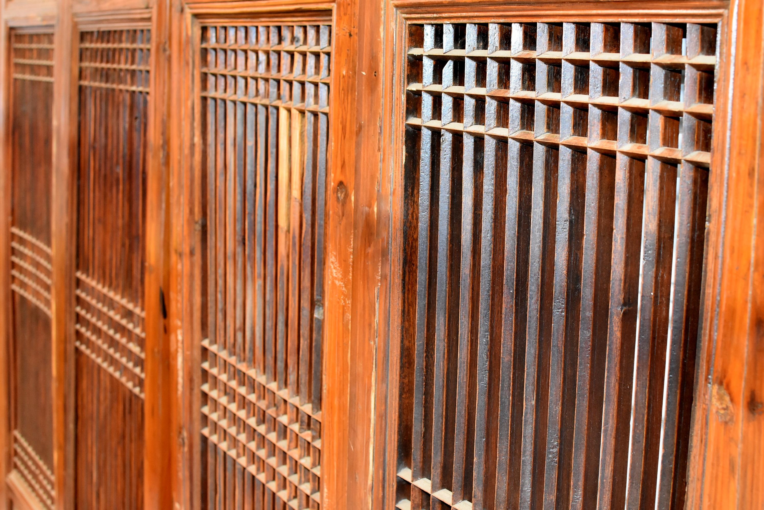 These beautiful window screens are wonderful examples of Ming Dynasty's simple elegant style. Lines are formed painstakingly by hand via the traditional joinery method of tenons and mortises. Unlike the common block bars, these bars are tapered on