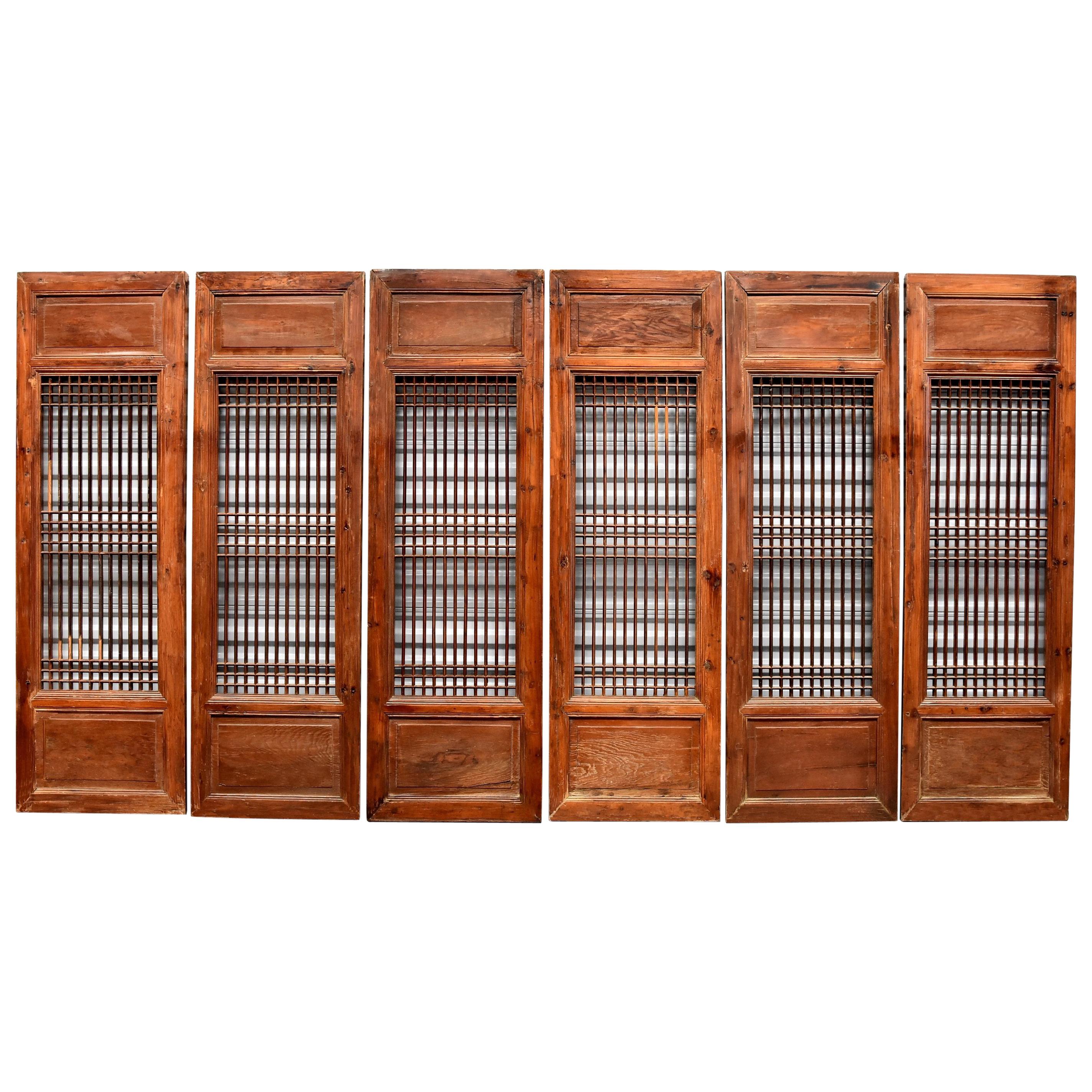Antique Asian Window Screens Set of 6, Ming Style