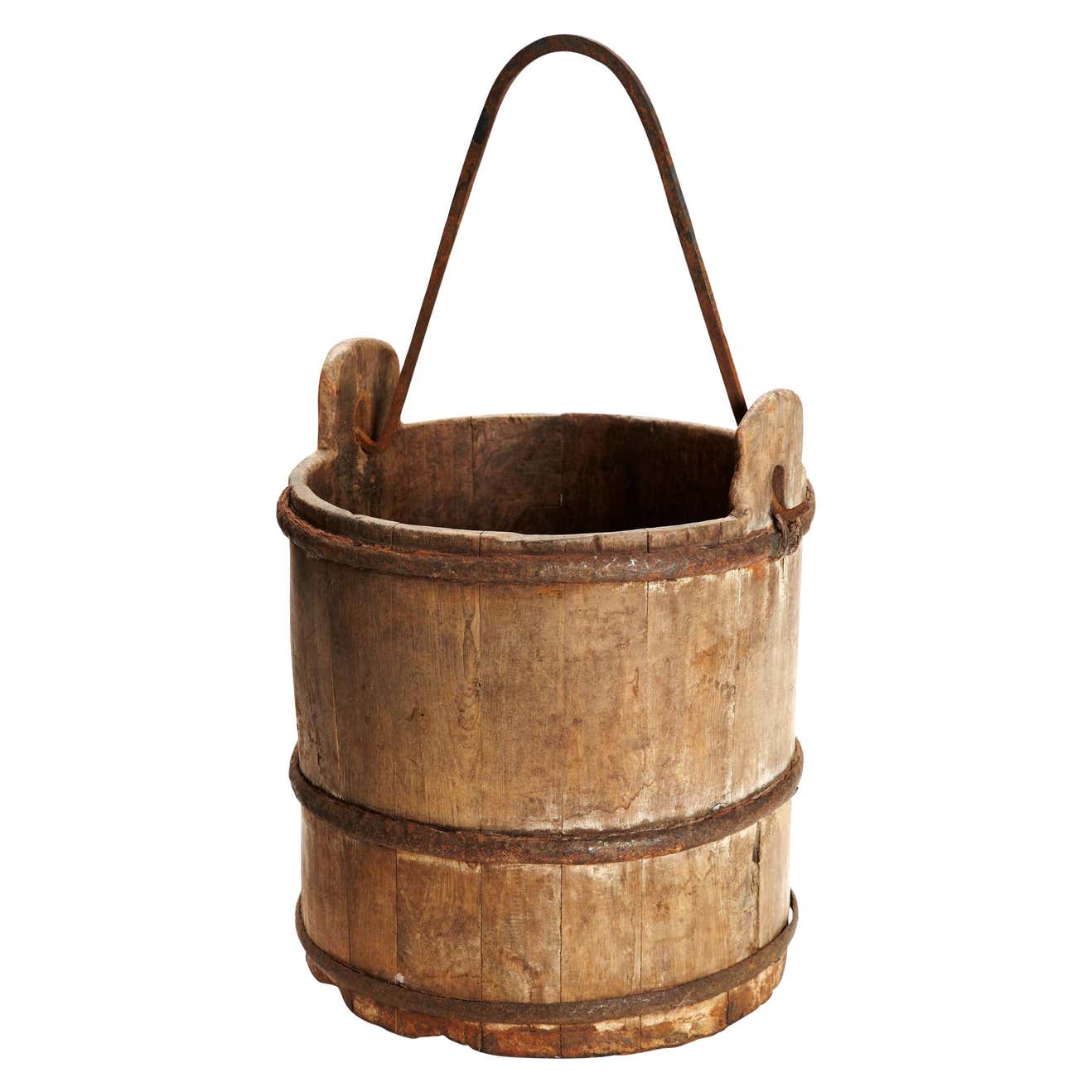 Traditional Bucket Antique Asian Wood Bucket For Sale at 1stDibs