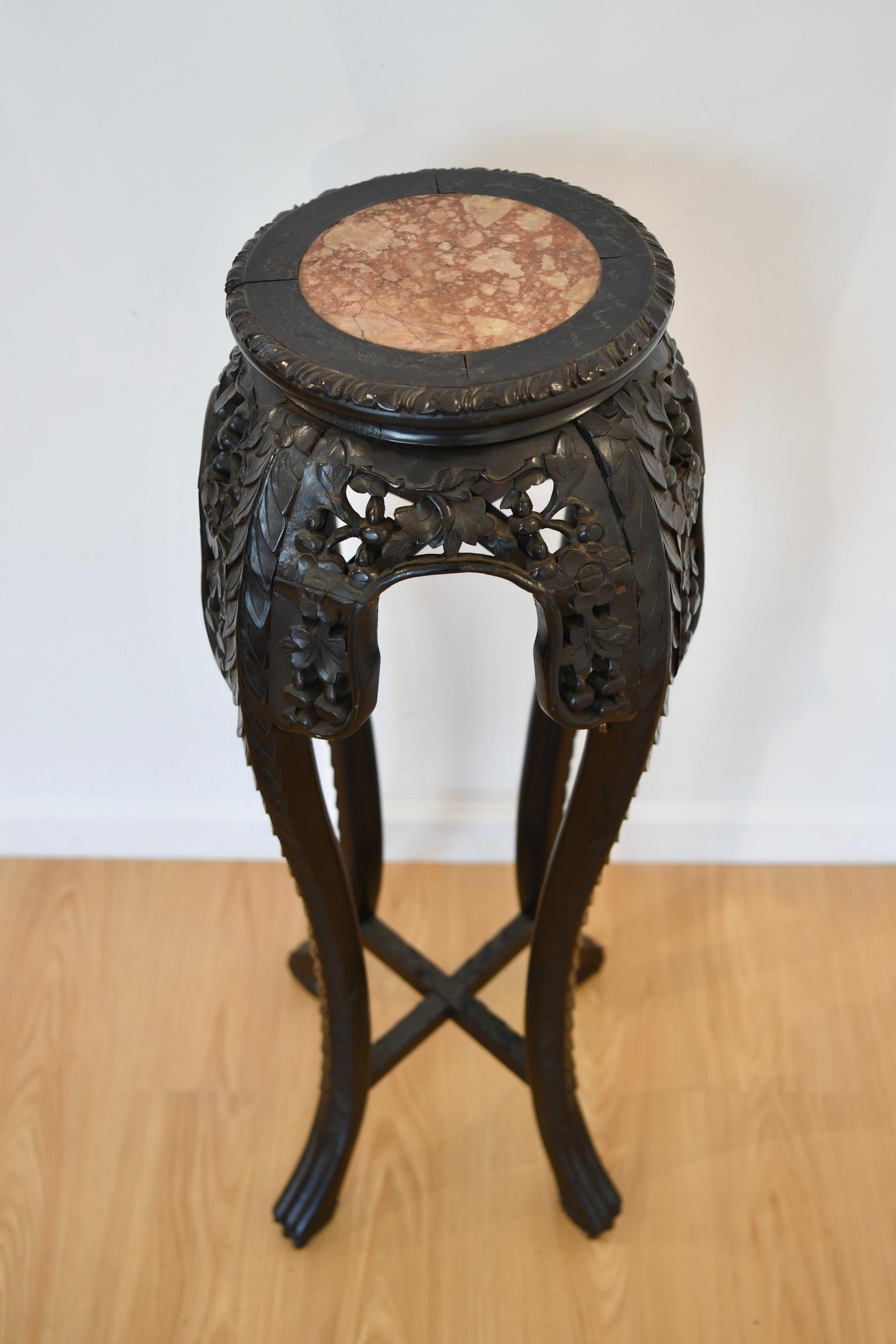 Antique Asian Wood Stand with Marble Top In Good Condition For Sale In Brooklyn, NY