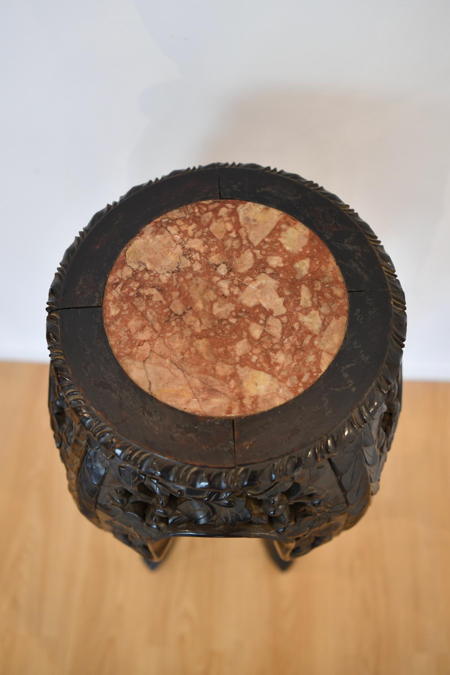 Antiker asiatischer Wood Stand mit Marmorplatte im Zustand „Gut“ im Angebot in Brooklyn, NY