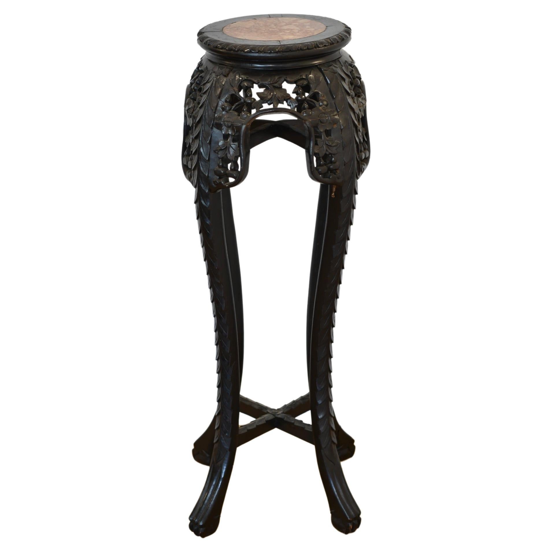 Antique Asian Wood Stand with Marble Top For Sale