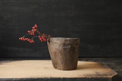 Antique Asian wooden bucket/Early 20th century/Withered flower vase
