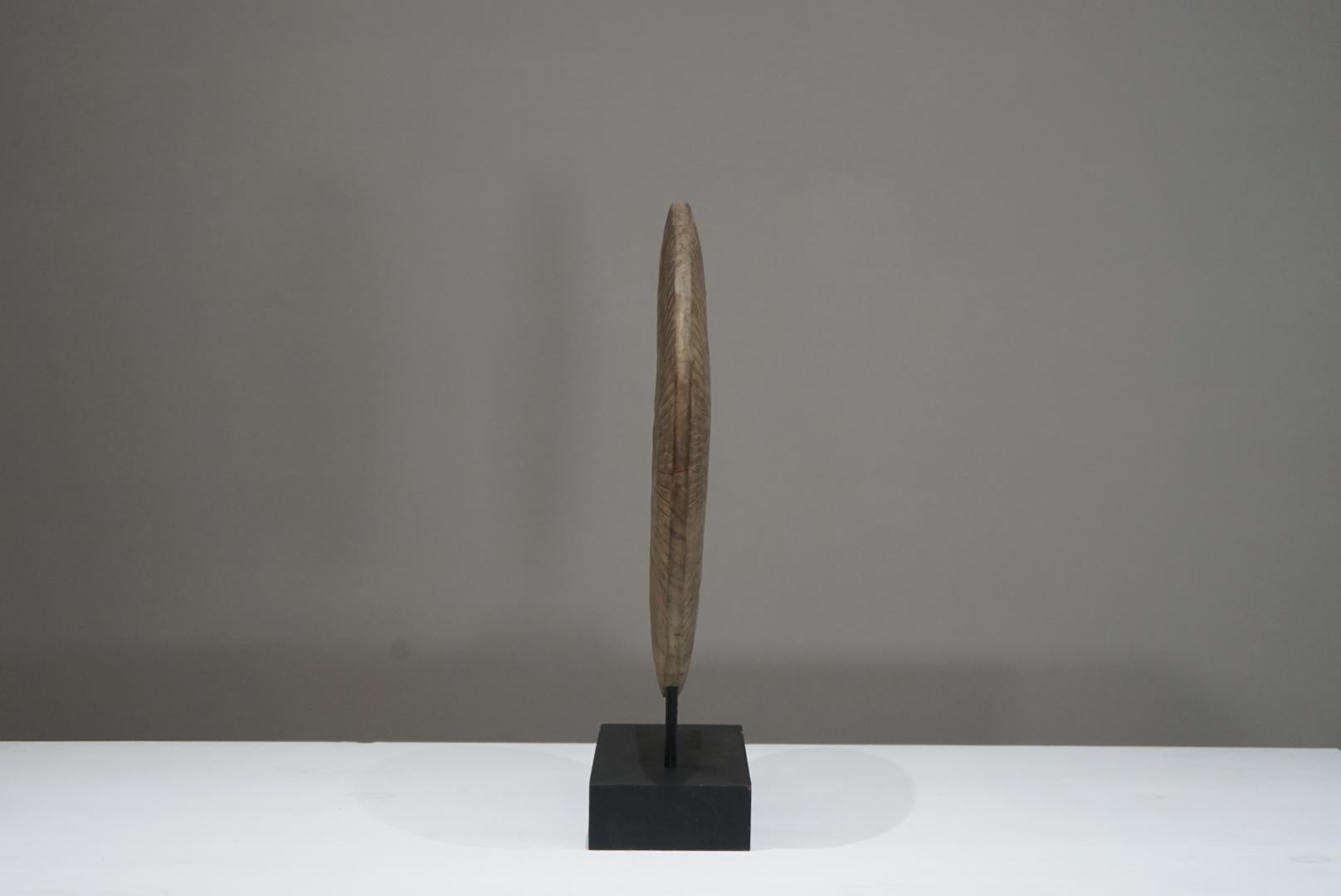 Antique Asian Wooden Primitive Disc Object en vente 3