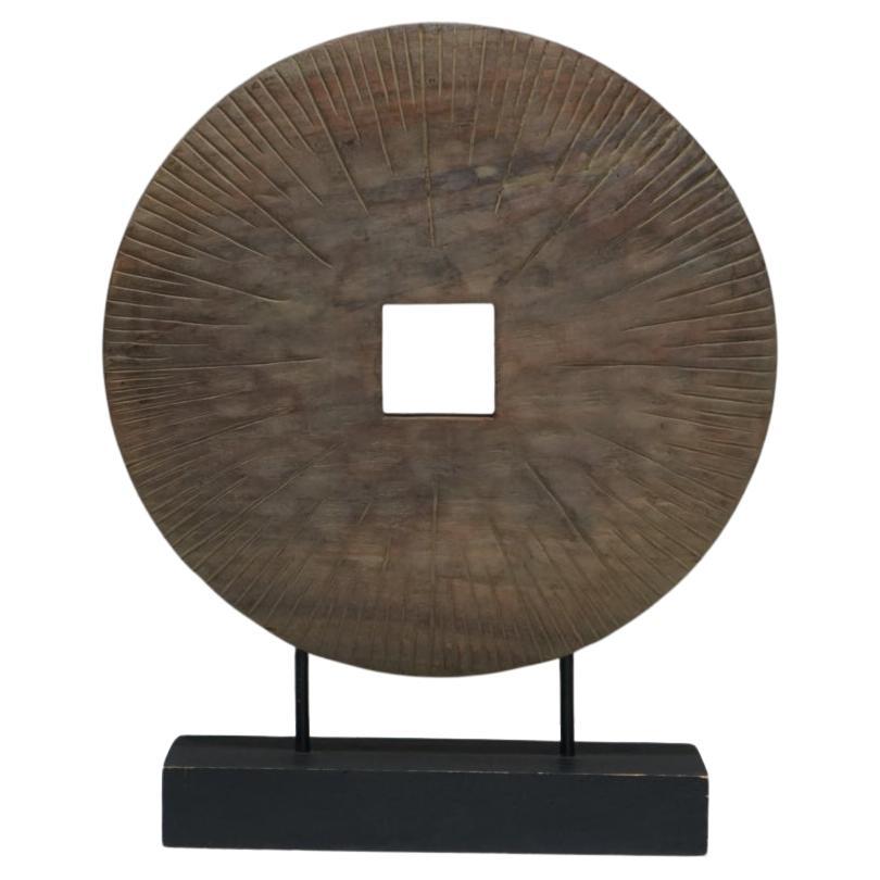 Antique Asian Wooden Primitive Disc Object