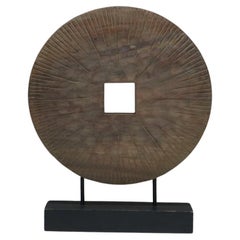 Antique Asian Wooden Primitive Disc Object
