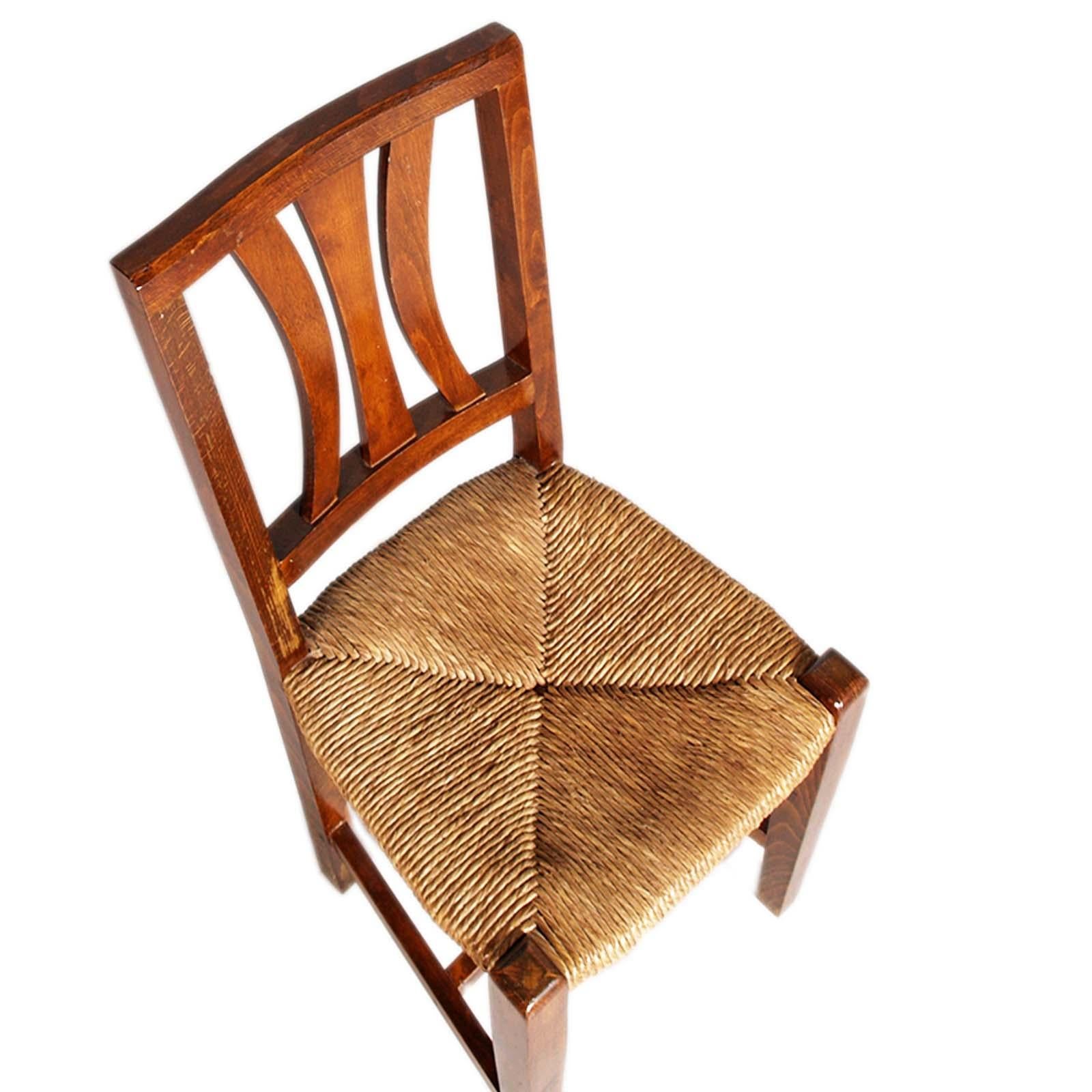 Art nouveau Chaise Asolana ancienne du début des années 1900, en noyer avec assise en paille, polie à la cire en vente