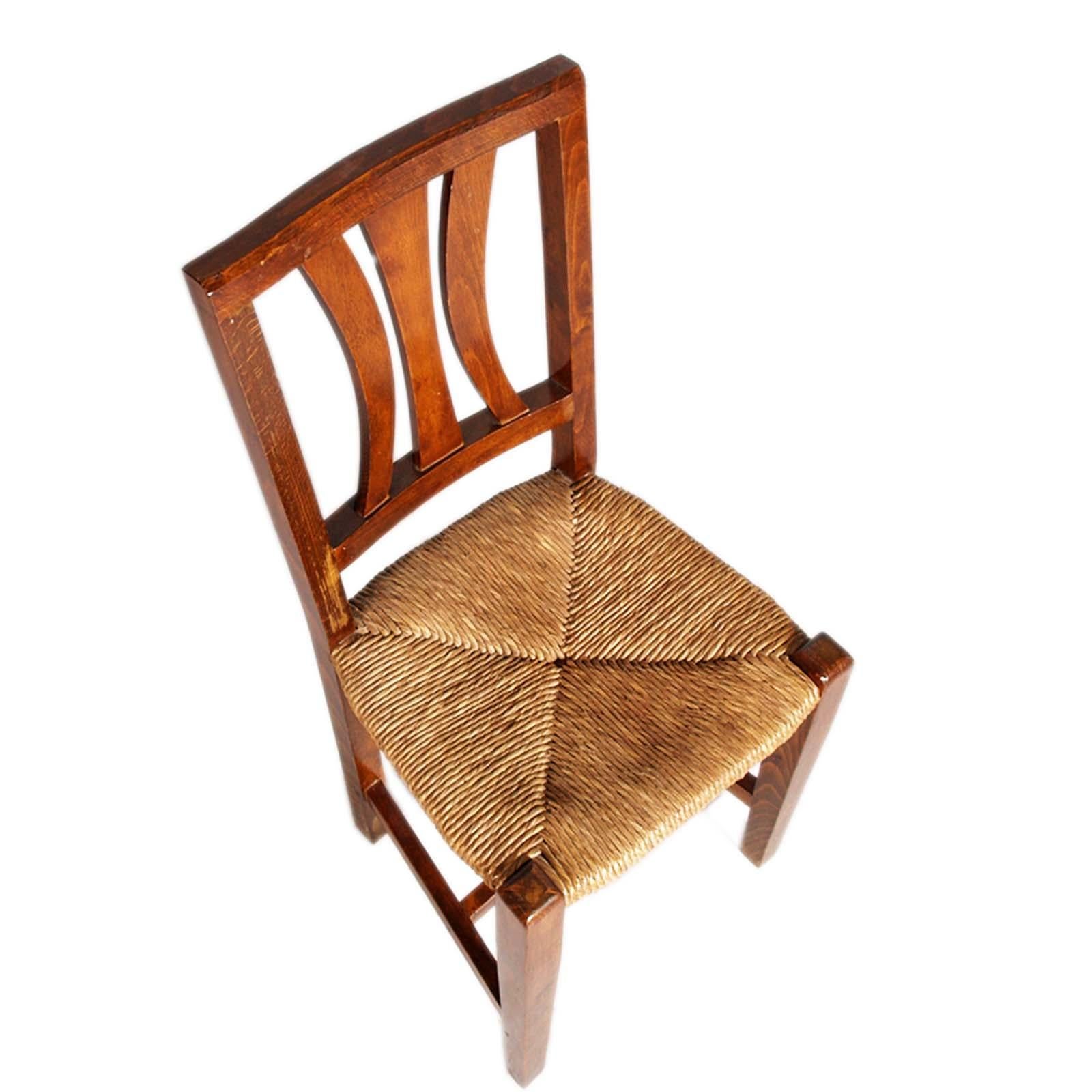 italien Chaise Asolana ancienne du début des années 1900, en noyer avec assise en paille, polie à la cire en vente