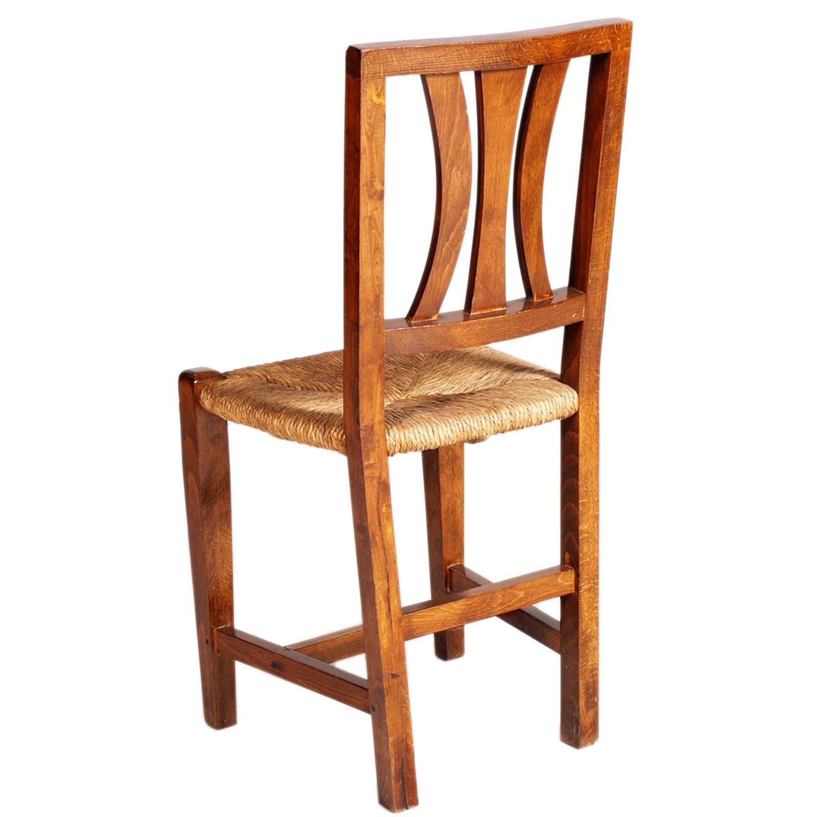 Chaise Asolana ancienne du début des années 1900, en noyer avec assise en paille, polie à la cire Bon état - En vente à Vigonza, Padua