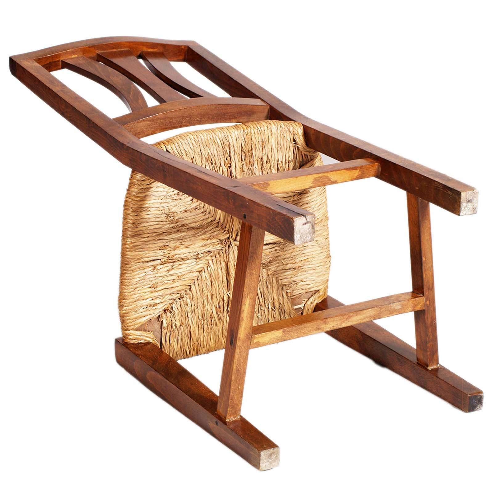 20ième siècle Chaise Asolana ancienne du début des années 1900, en noyer avec assise en paille, polie à la cire en vente