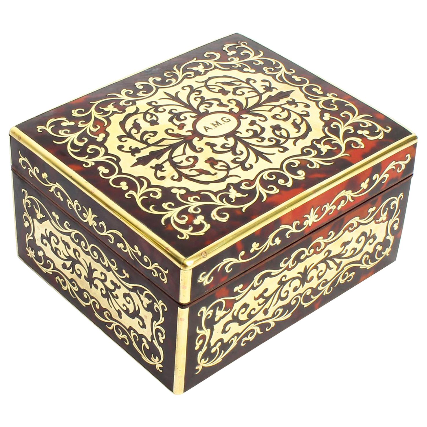 Antique Asprey Boulle and Cut Brass Marquetry Box, 19th Century